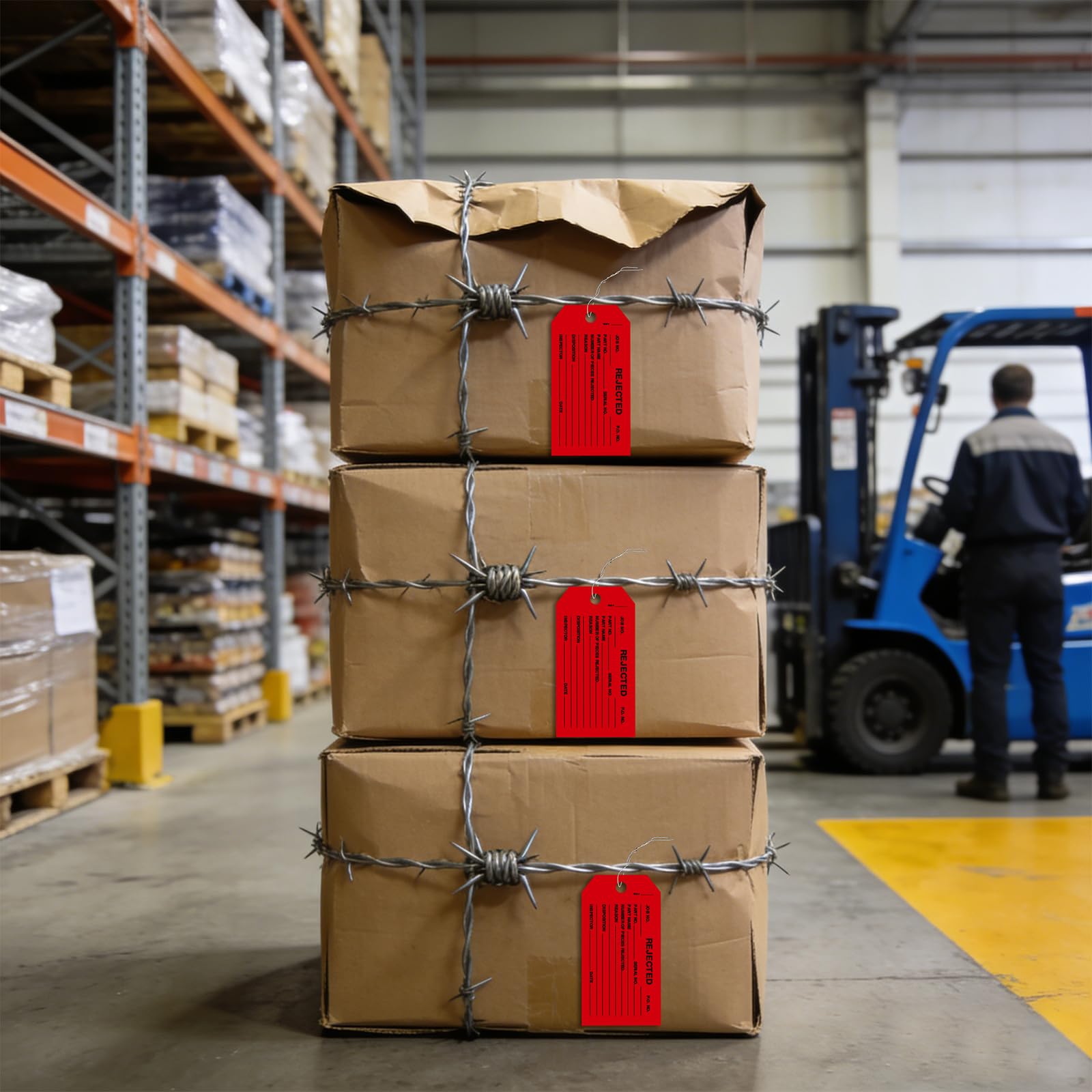 1000 Stück abgelehnte Etiketten mit Draht, rote Etiketten für defekte Produktinspektion, Karton, 11,4 x 7,5 cm, für Qualitätskontrollen der Herstellung