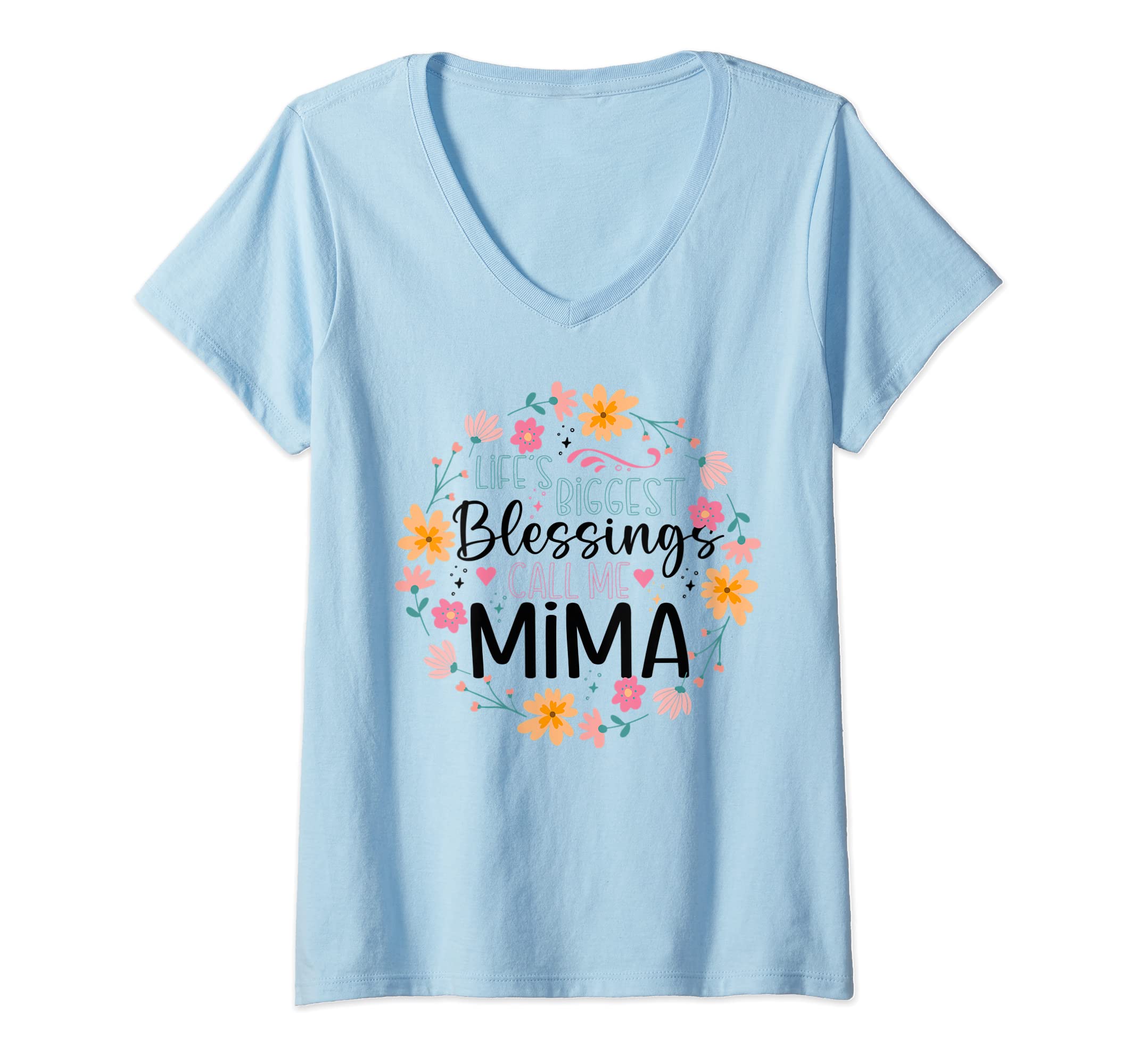 Womens Floral Mima Grandmother Grandma For Women V-Neck T-Shirt