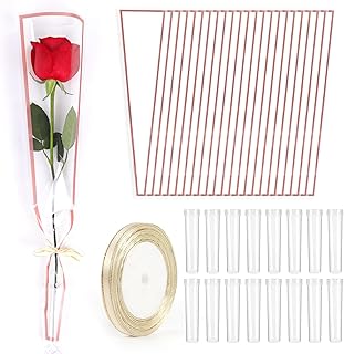 50 Pcs Flower Water Tubes with 50 Pcs White Single Rose Sleeve Single Rose Holder for Bouquets Flower Vials Individual Single Stem Floral Wrapping Bag for Mother's Day Graduation Florist Supplies