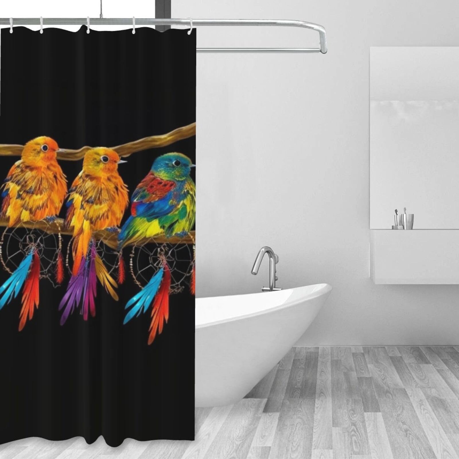 Rideau de douche imperméable oiseaux colorés pour décorer la douche