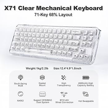 YUNZII X71 メカニカルゲーミングキーボード ホワイト Amazon.co.jp: YUNZII X71 メカニカルゲーミングキーボード 透明