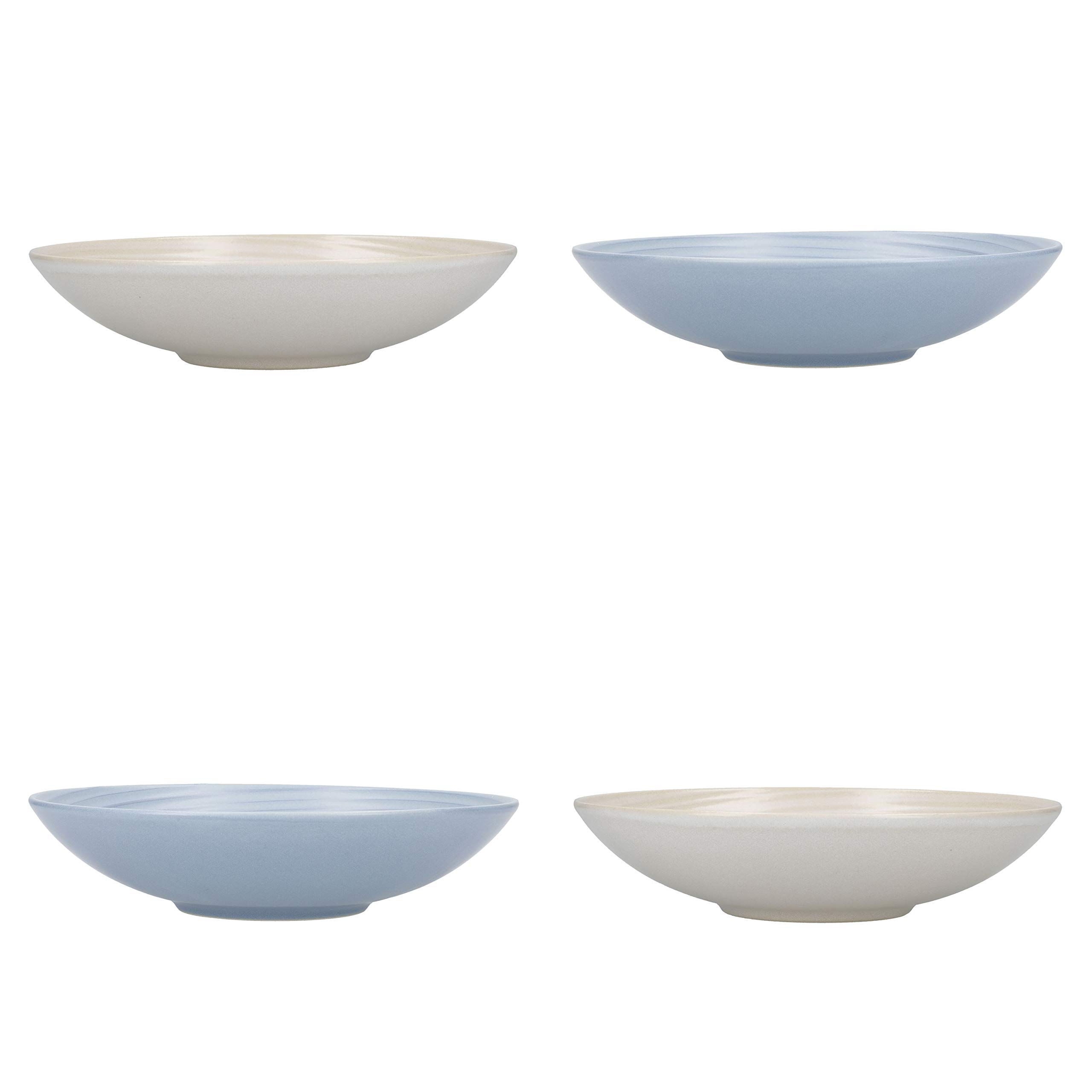KitchenCraft Pasta Bowls Set of 4 in Gift Box, Ideal for Ramen and Rice, Lead Free Glazed Stoneware, Blue/Cream, 22cm