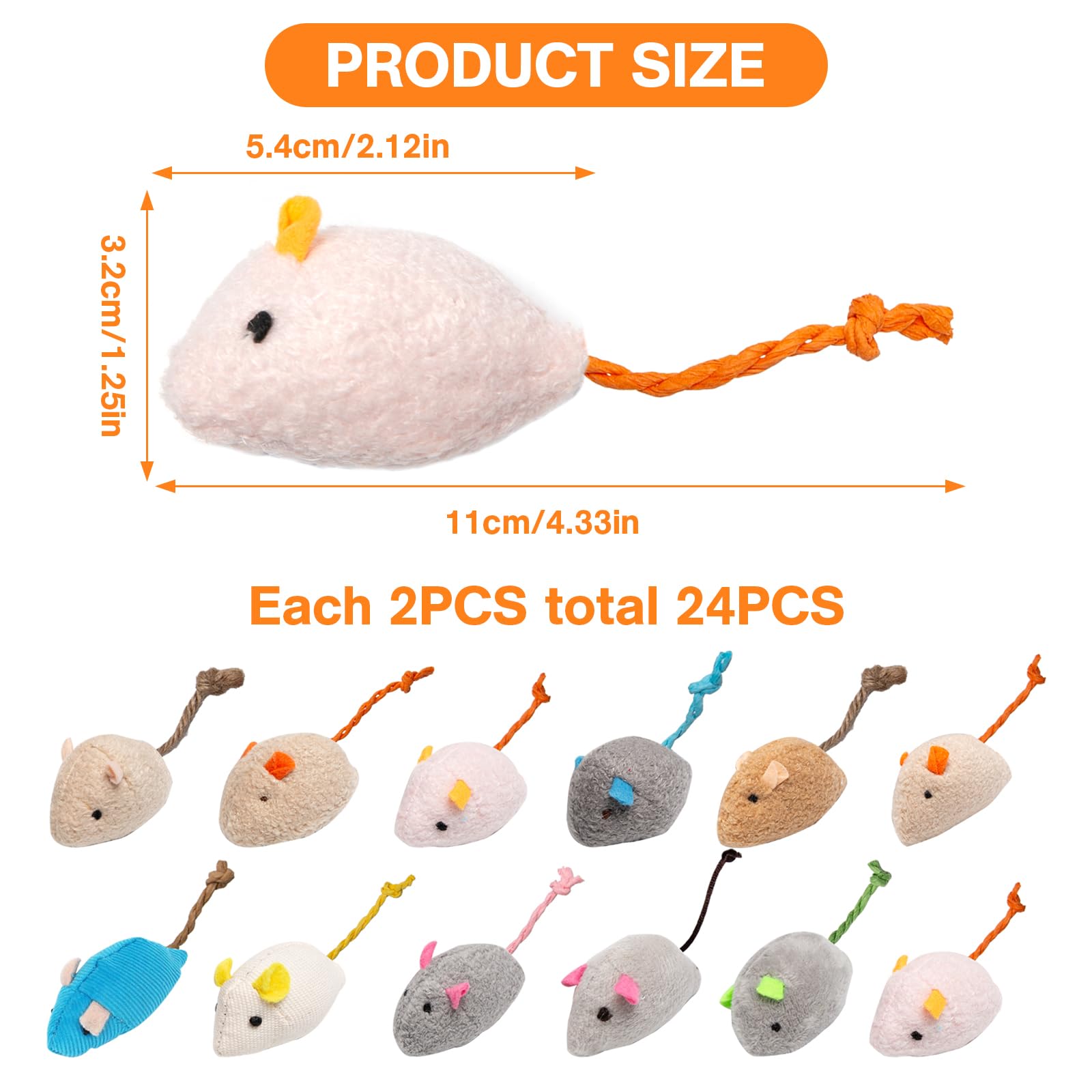 24 Piezas Juguetes para Gatos - Ratones de Peluche y Hierba Gatera - Juguetes Interactivos Multicolor