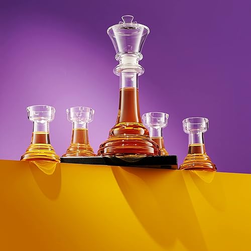 Miniatura 5 de Godinger Juego de decantador de whisky y vasos de whisky, juego de decantador de ajedrez, decantador de licor King, juegos de regalo de whisky