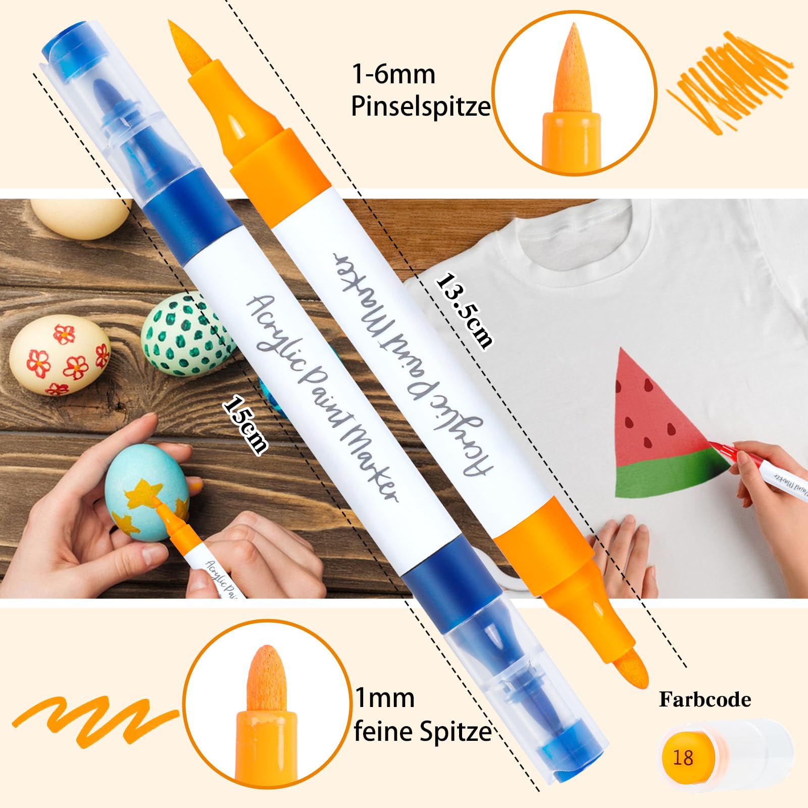 AEDAGA‌ 120 Farben Nummerierte Acrylstifte Set mit App Acrylic Marker | Doppelspitze | Vielseitig einsetzbar | Wasserfest | Starke Deckkraft | Acrylfarben Set Stifte für Eier, Holz, Stein, Leinwand