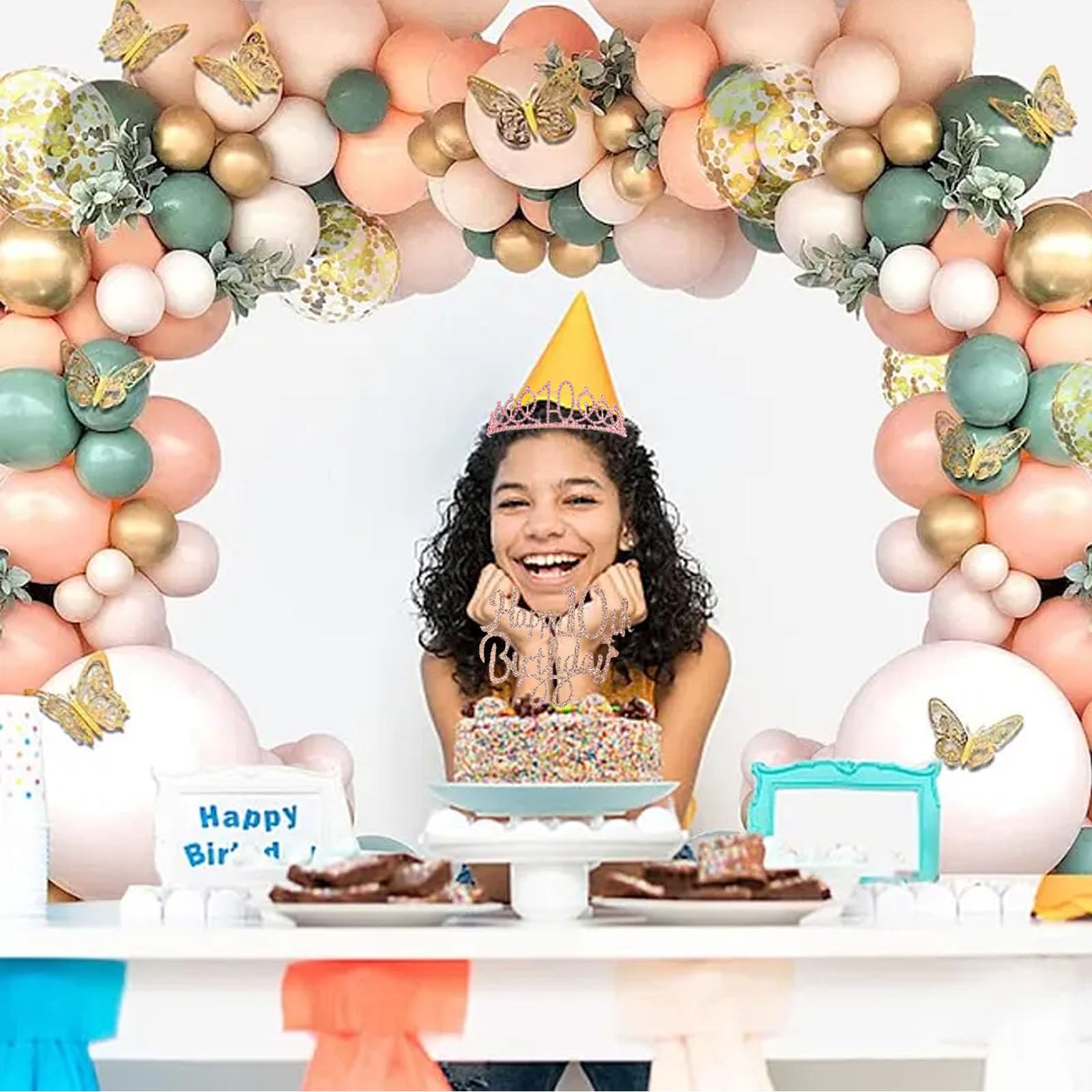 BOBOZHONG Couronne à Strass & Écharpe Pailletée Rose Gold Po