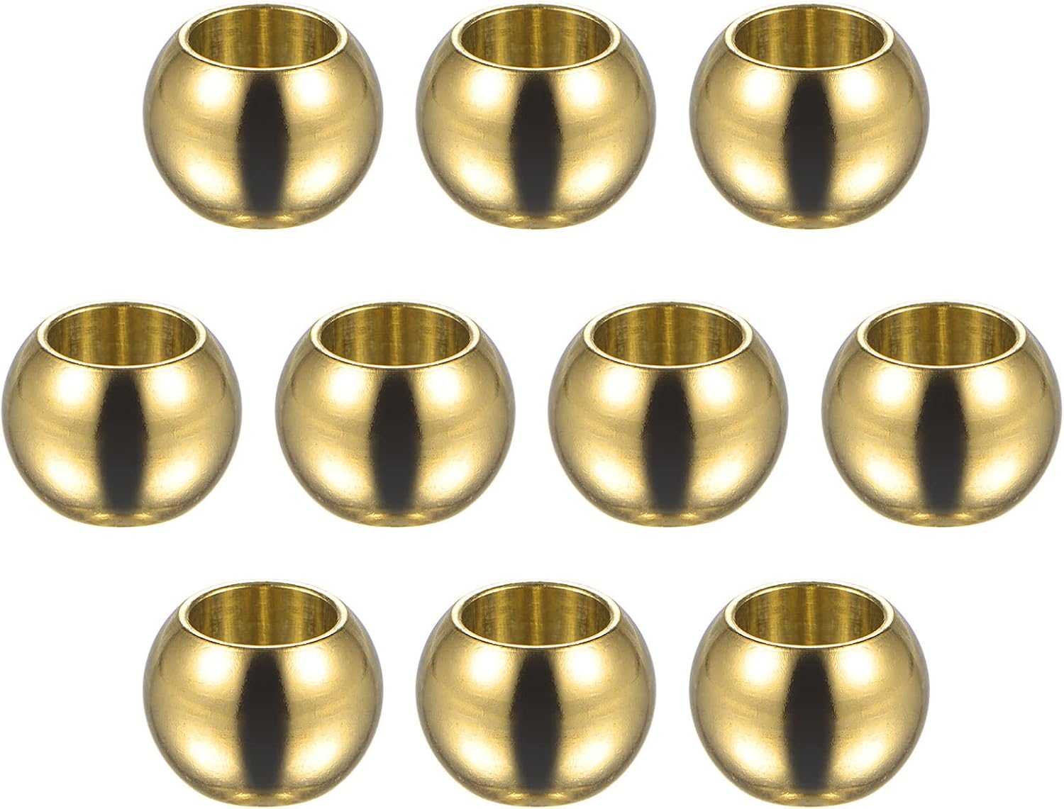 HARFINGTON 10pcs Beads 10mm Stainless Steel 6mm Hole Dia Bead for DIY Crafts, Gold Tone