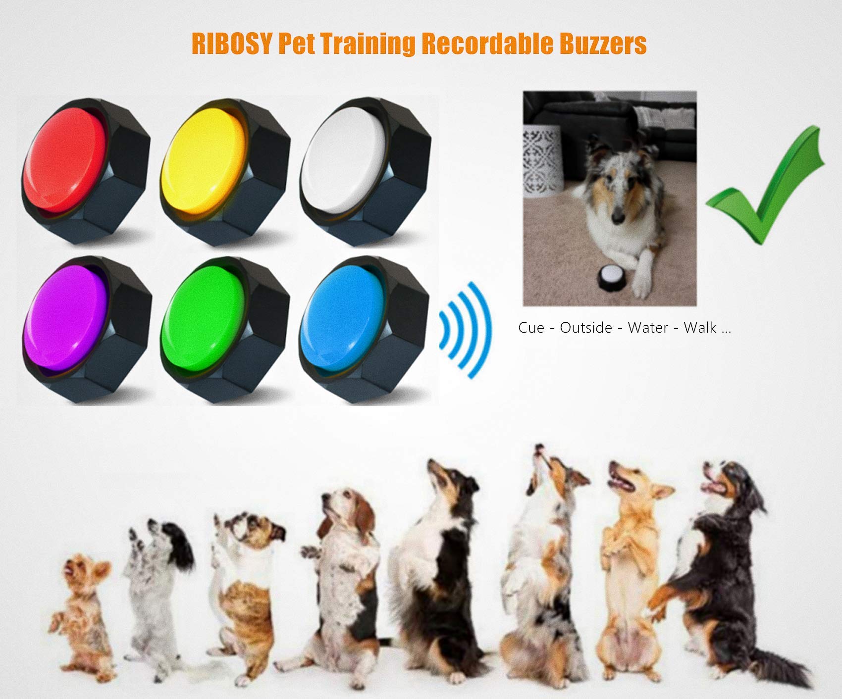 RIBOSY Set of 6 Colors, Recordable Button, Dog Training Buzzer Record
