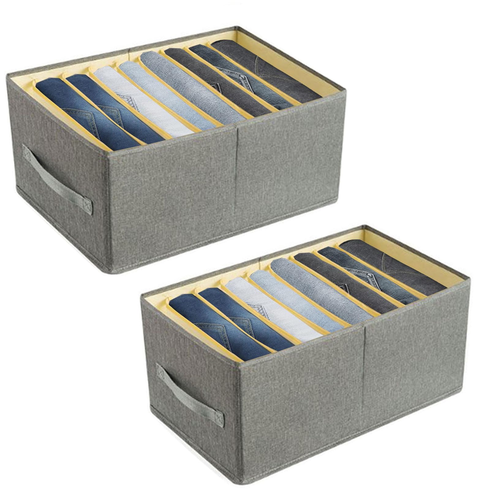 Typutomi 2Pcs Large Clothes Closet Organizer, 9 Grids Jeans Organizer Foldable Wardrobe Clothes Organizer with Handles for Clothes, Jeans, Sweater(Grey+Yellow)