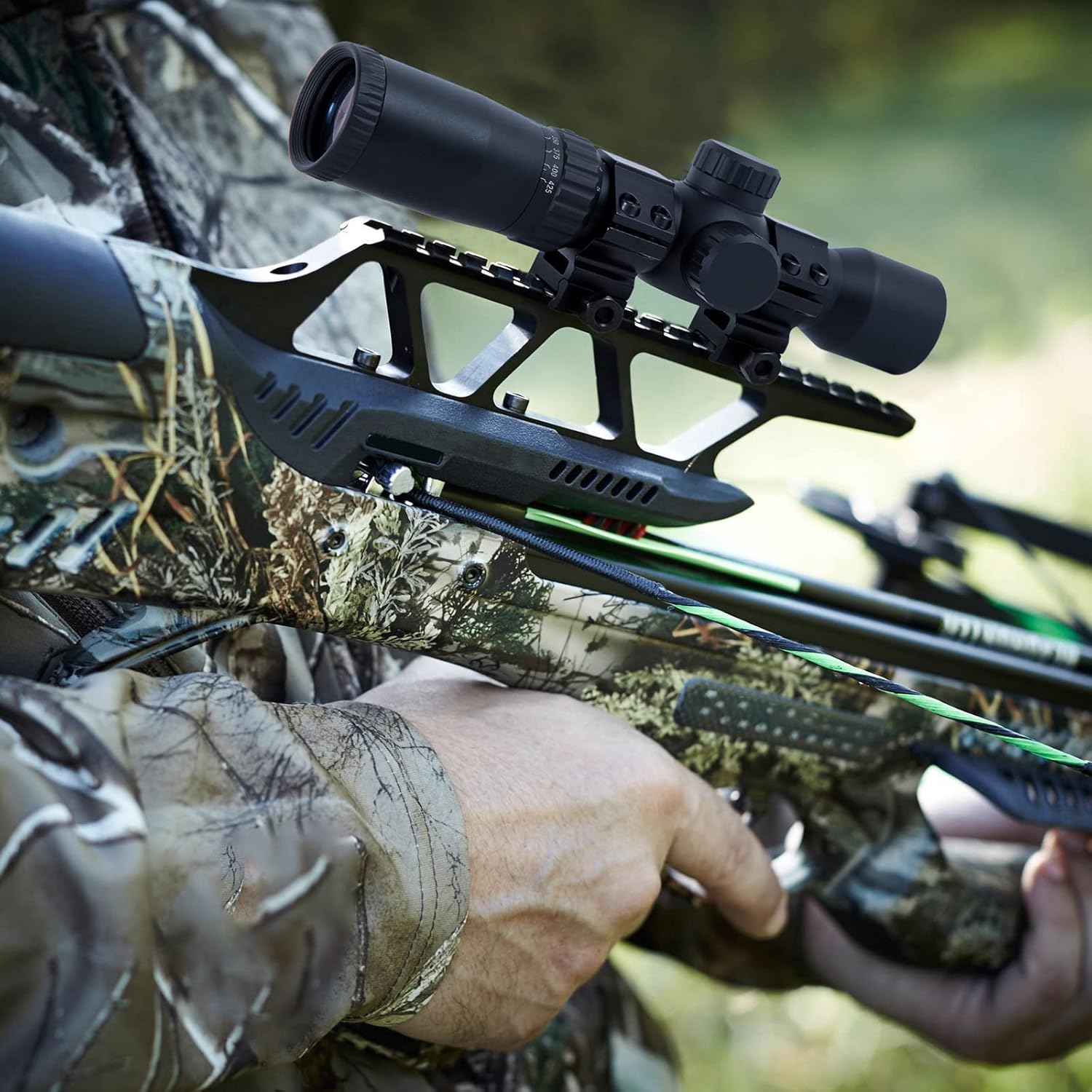 1.5-5x32 Crossbow Scope, 300-450 FPS Speed Adjustment, 20-100 Yards Ballistic, R/G Illuminated Reticle Crossbow Scopes w/Rings, Hunting Accessories,Sports Optics