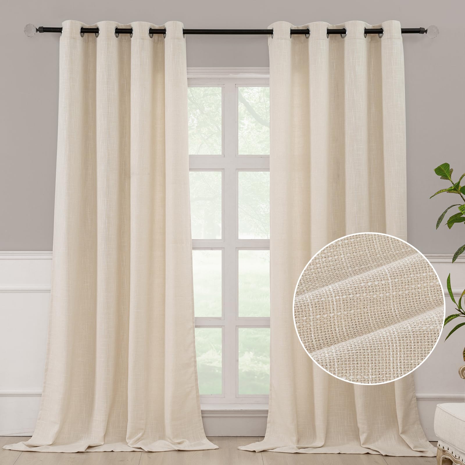 MISSTIAM Natural Linen Window Curtain Panels with Grommets 52 inches Width 84 inches Length Set of 2, Beige, DIY Home Decor Drapes for Multiple Rooms