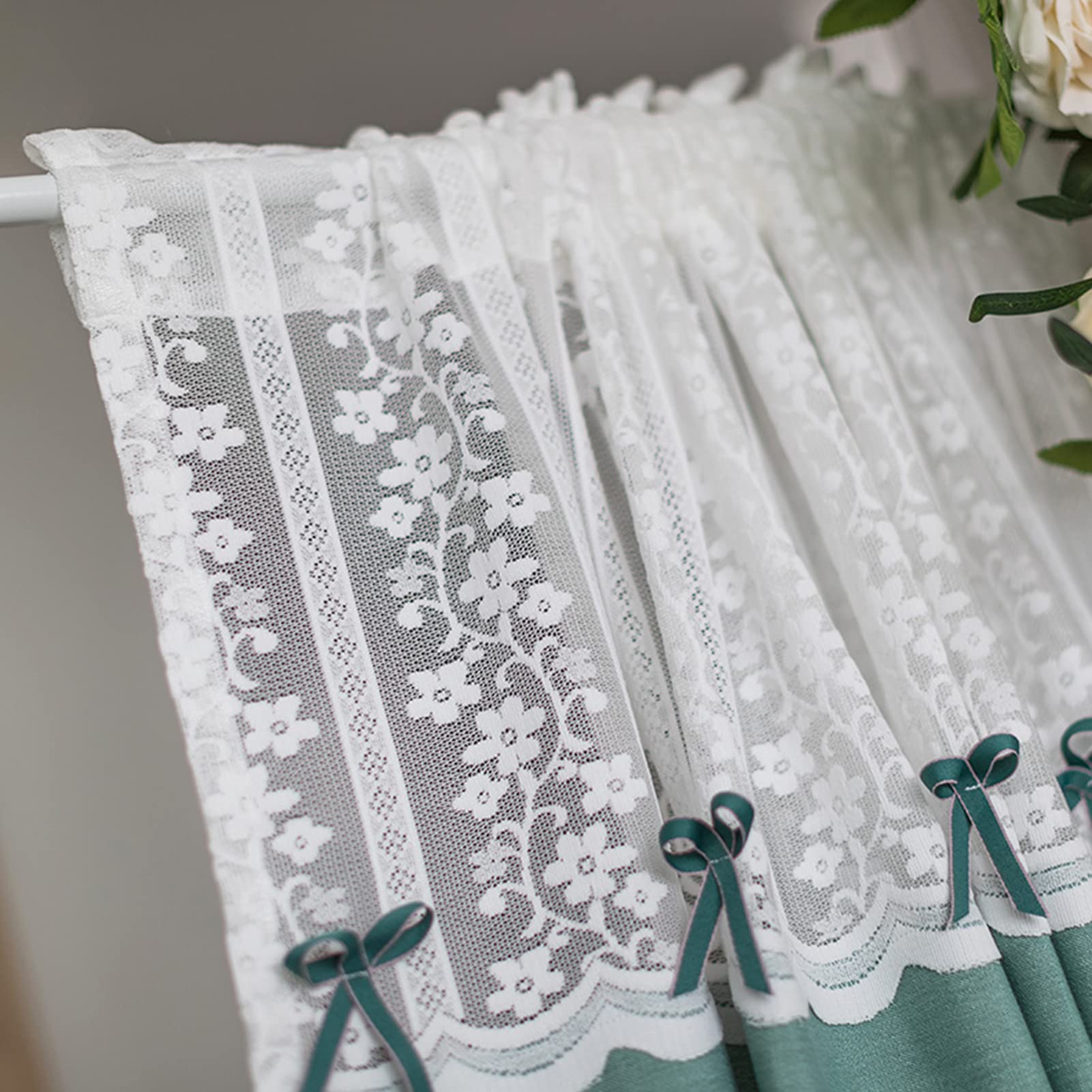 Keukengordijnen korte gordijnen, landelijke stijl bistro gordijn, semi-transparante voile laag gordijnen katoen en linnen mix met strik en zoom, koffie gordijnen Valance slaapkamer woonkamer