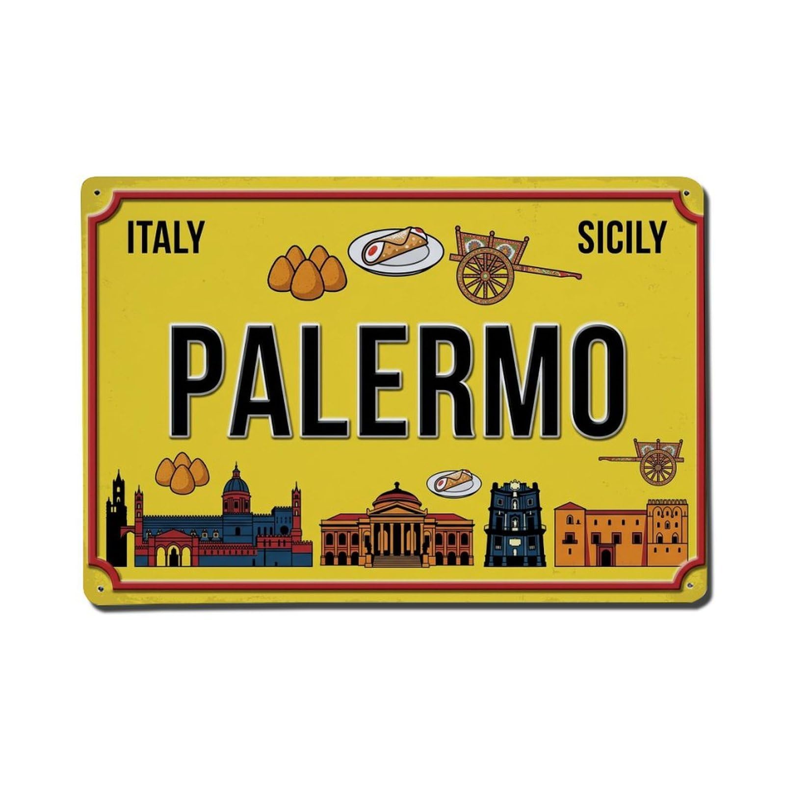 Xanthor Style Vintage Travel Palermo Italy Cathedral Arancini Metal Tin Sign