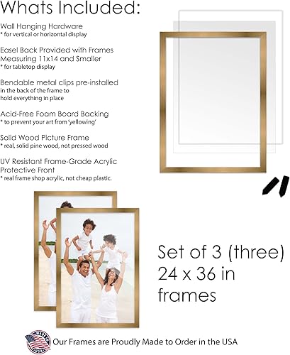 Miniatura 6 de Poster Palooza 24x36 Bronze Picture Frame Set Pack of 3 24x36 Wood Picture Frames for Gallery Wall 3 24x36 Bronze Frames