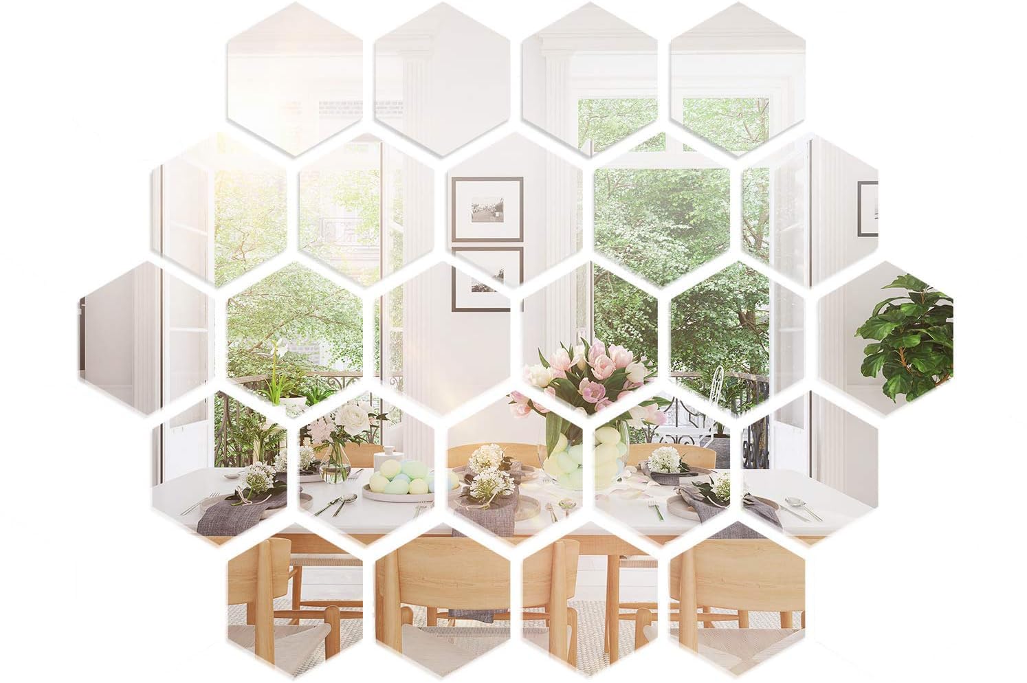 Hexagon Mirror Wall Sticker Removable Acrylic Mirror Setting Wall Sticker Decal Honey Comb Mirror Decal for Living Room Bedroom Home Decor (24)