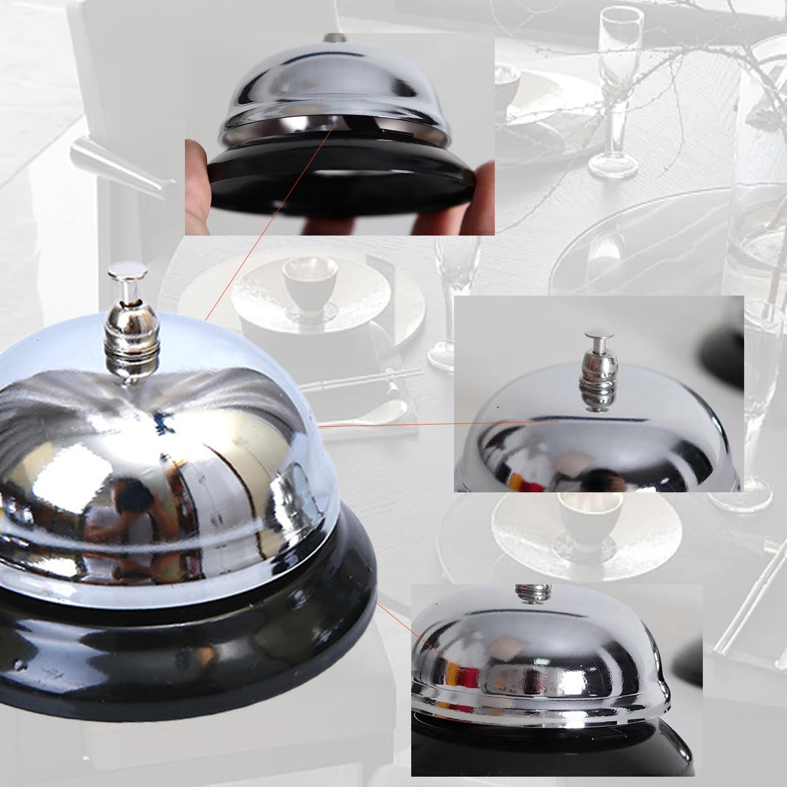 2Pcs Campanello Da Tavolo Metallico Lucido - Per Reception Hotel, Ristorante - Foto 3