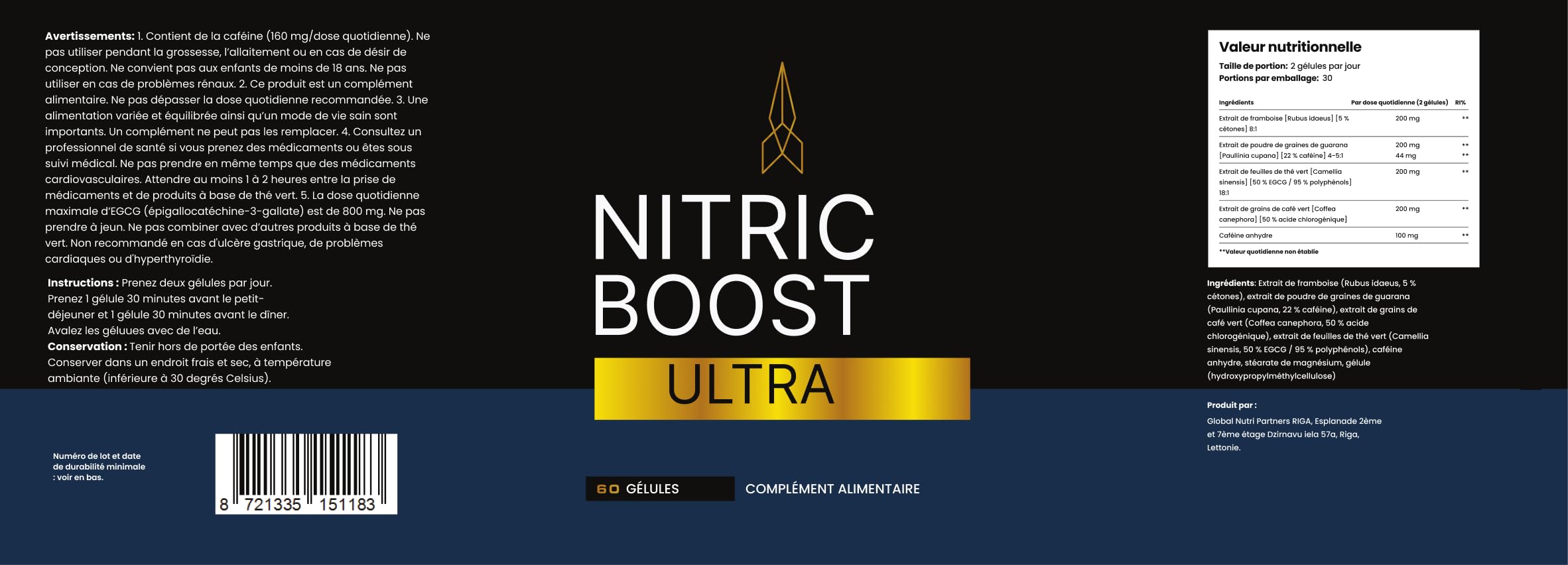 Nitric Boost Ultra – Mélange végétal moderne aux extraits naturels, 60 capsules – 450 mg