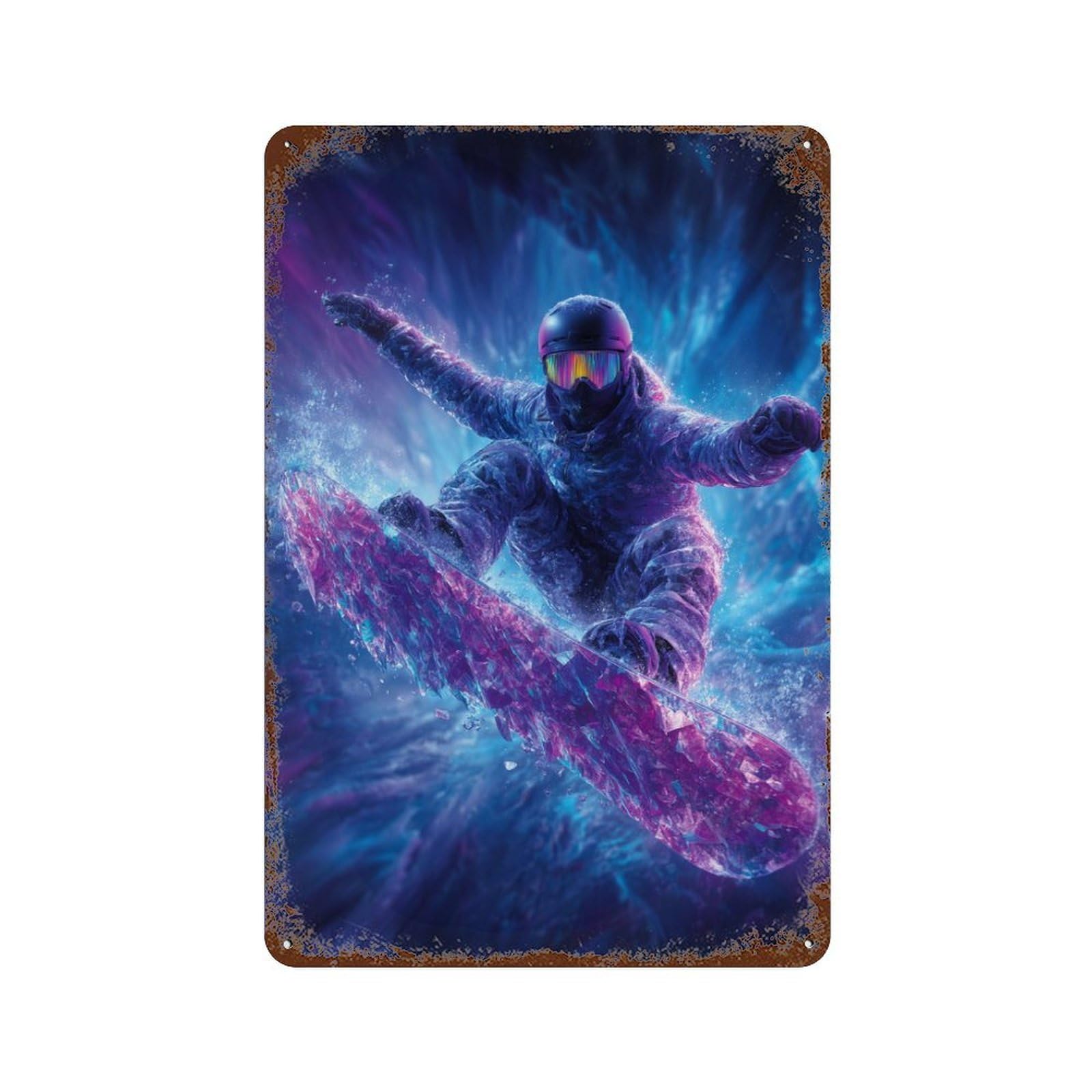 Snowboarder in Action -3 Weathered Tin Sign 11.8"x7.9", Ideal for Patio, Garden Room And Bar Decor