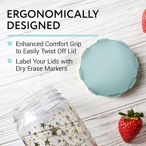 Miniatura 7 de IMPRESA Paquete de 6 tapas para tarros Mason de boca ancha, reutilizables, apilables, tapas de plástico de boca ancha, tapas de conservas de boca