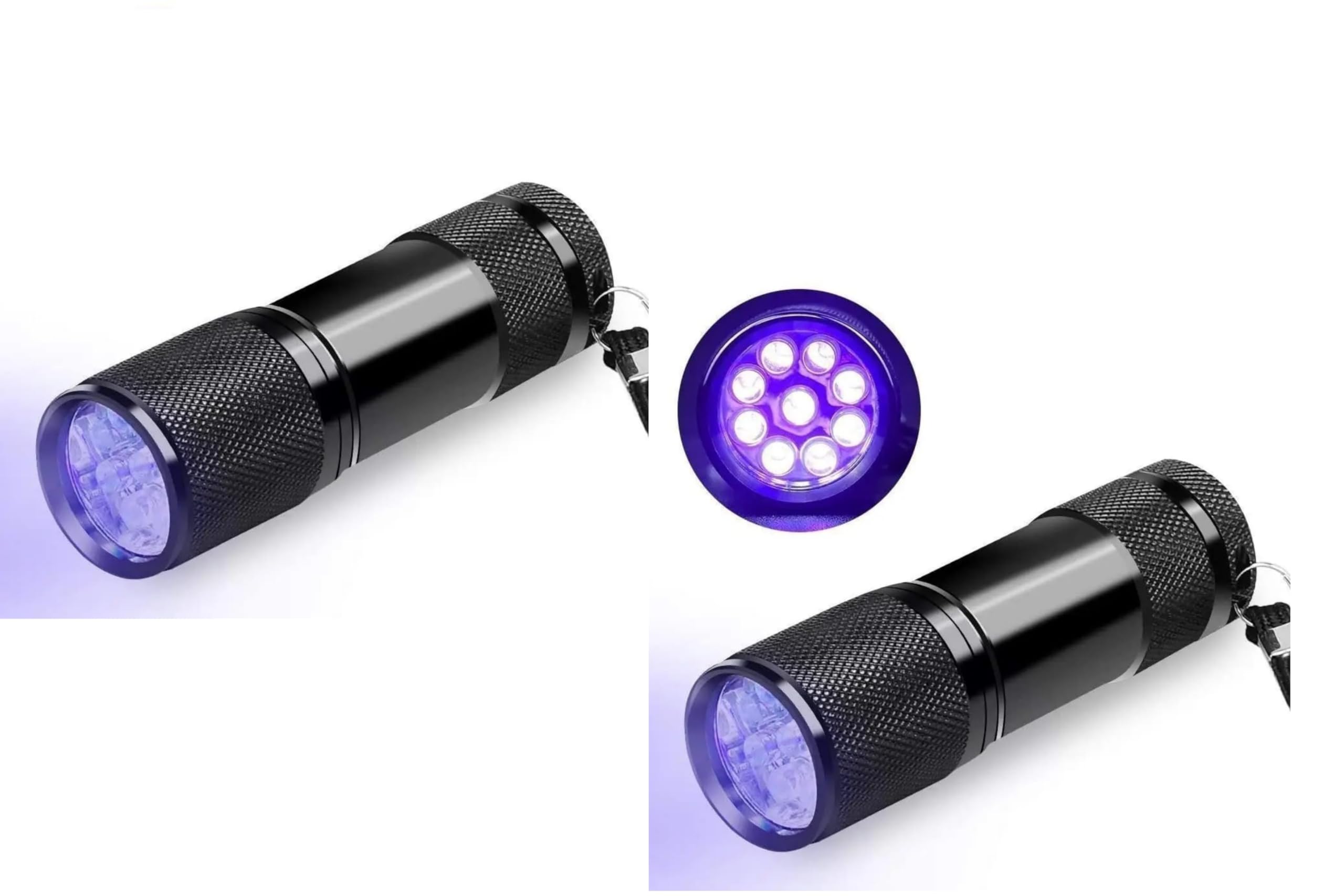 Dunamis Exousia 2 Pack of UV Torch, 9 LED 395nm Ultraviolet Flashlight, Blacklight Detector for Pet Urine, Stain, Bed Bugs, Banknote etc - 3 AAA Batteries Included (2)