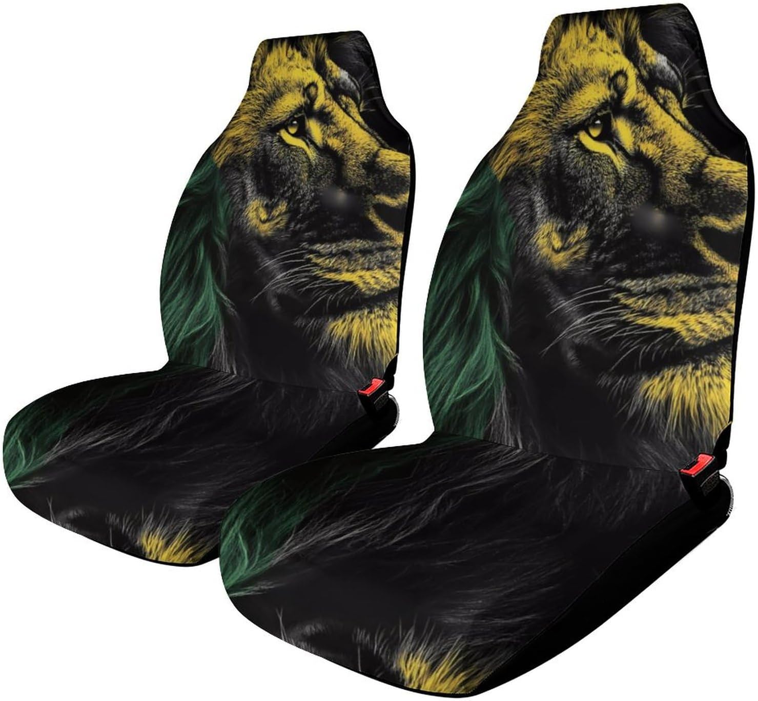 Jamaican Flag and Lion Car Seat Covers Universal Car Front Seats Protector Auto Interior Accessories 2PCS
