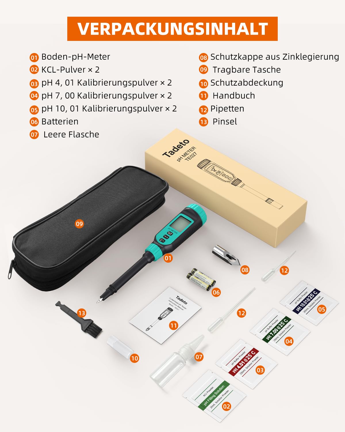 Tadeto pH Messgerät, Digitales Boden pH Messgerät mit Alloy Schutzhülle und LCD-Display für Garten, Wasser, Lebensmittel