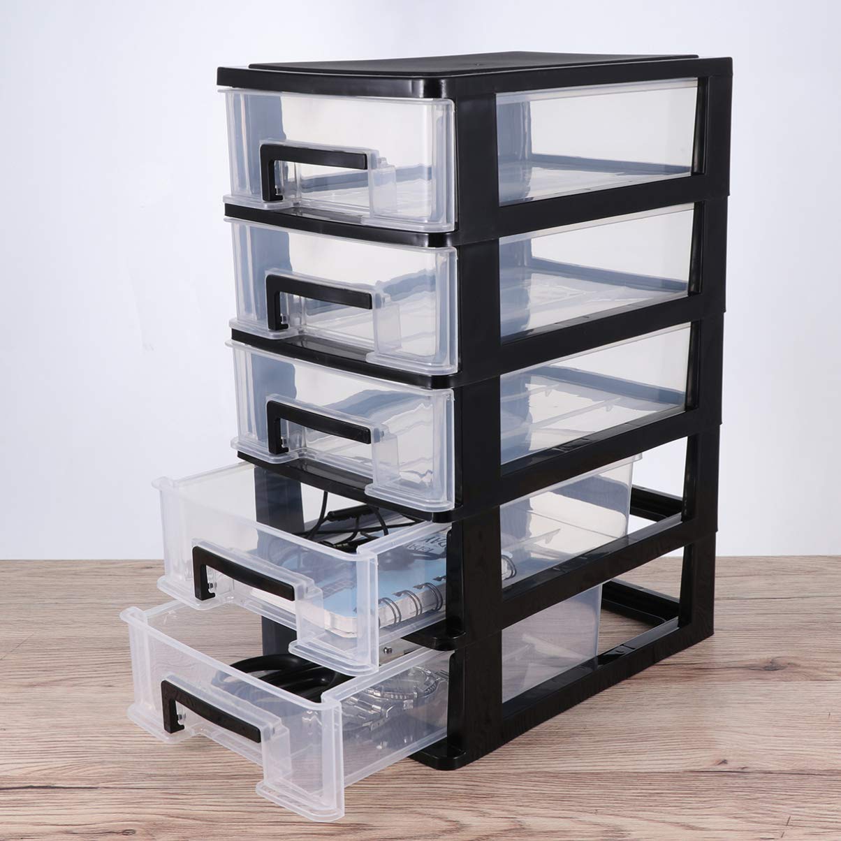 Toyvian Armadio Portaoggetti a 5 Cassetti Plastica Trasparente Organizer Salvaspazio Portatile Per Ufficio Studio Casa Mobiletto Multiuso Per Piccoli Oggetti E Articoli Di Cancelleria