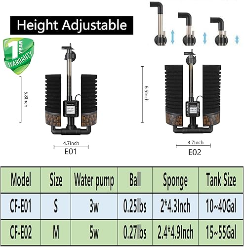 Miniatura 6 de Carefree Fish Filtro de acuario con bomba de agua, 4 esponjas y 1 bolsa de bolas de cerámica filtradas, filtro silencioso para agua salada y agua