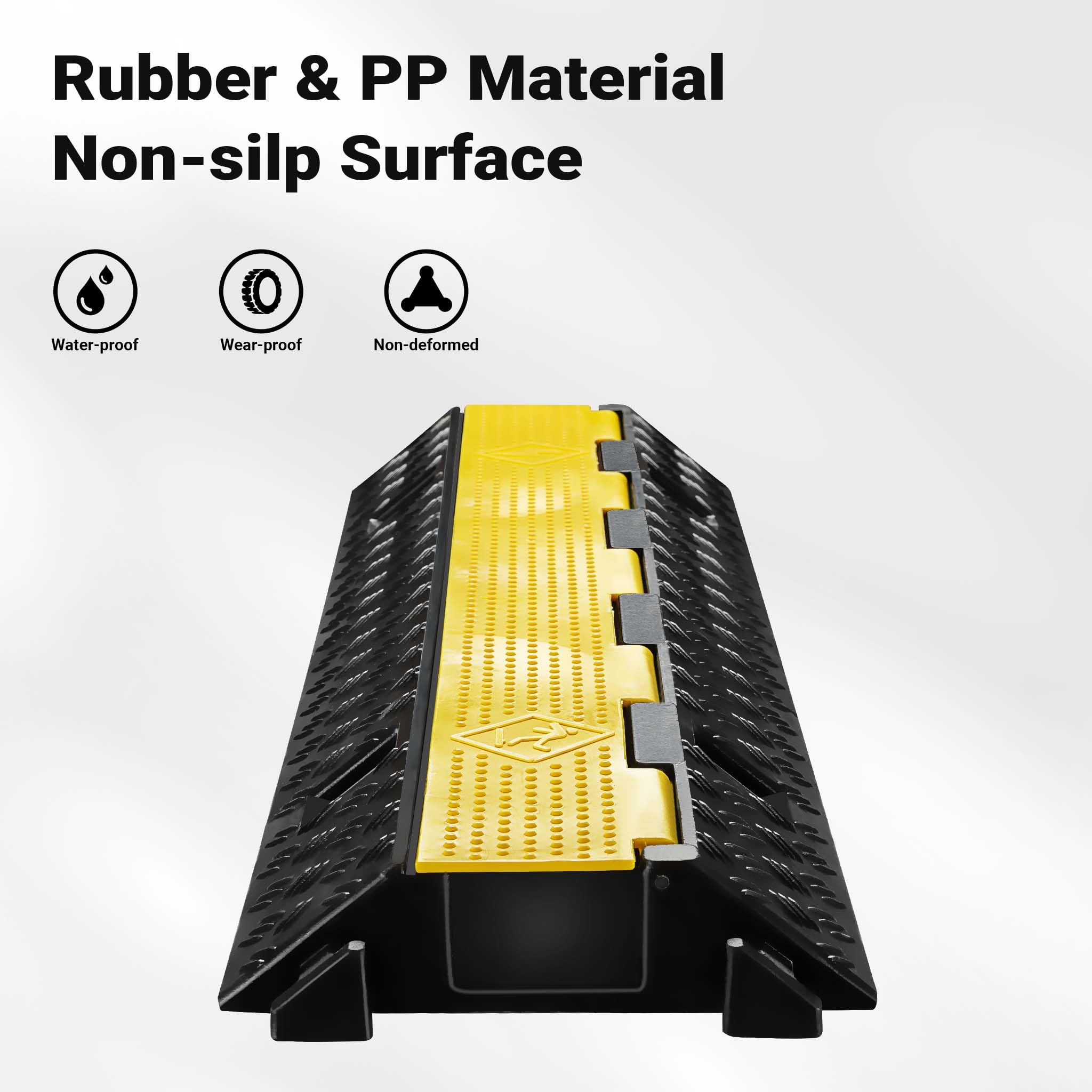Wiltec Rampa para Cables 98 x 26 x 6,5 cm, 3 Unidades, Canal pasacables con Capacidad de Carga de 15 t, protección contra el Paso de vehículos hasta 30 km/h, Protector contra pisadas, de PP y Goma