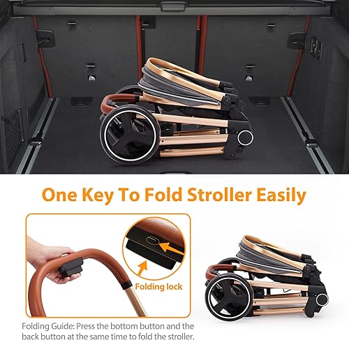 Miniatura 4 de Babevy Cochecito de bebé convertible de paisaje alto 2 en 1, cochecito plegable, cochecito reversible para recién nacido con toldo ajustable,