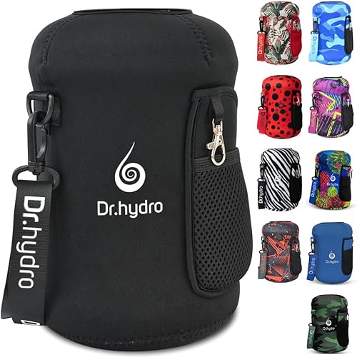 DR.HYDRO Botella de agua de 3.2L con funda de neopreno aislada de un galón, soporte grande de 108 onzas con correa para el hombro para gimnasio y