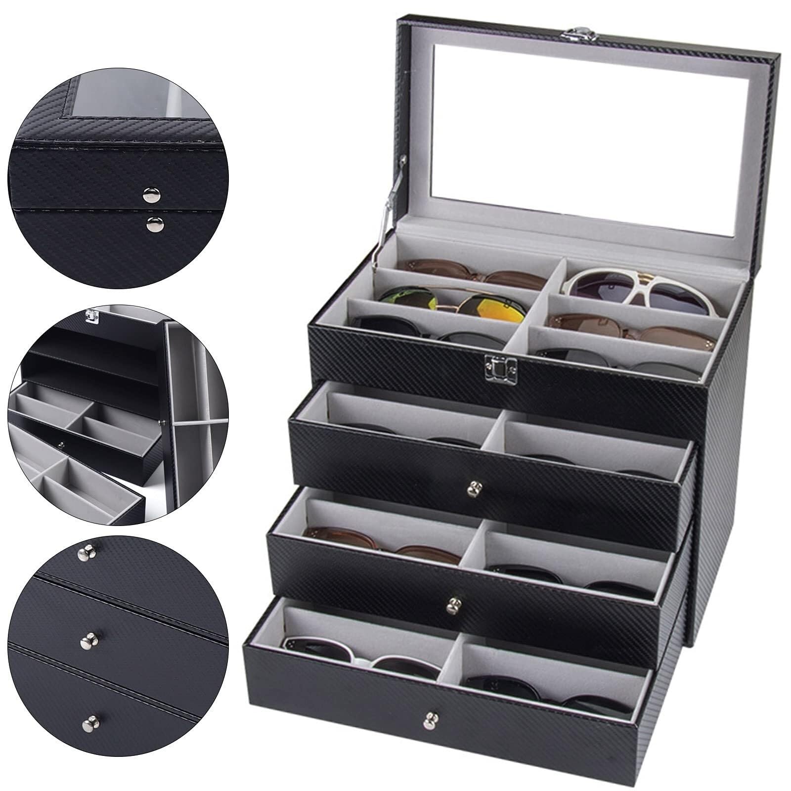 Sonnenbrillen Aufbewahrung 4-lagige Sonnenbrillen-Organizer-Box, Brillen-Aufbewahrungsbox, Display Brillenaufbewahrung