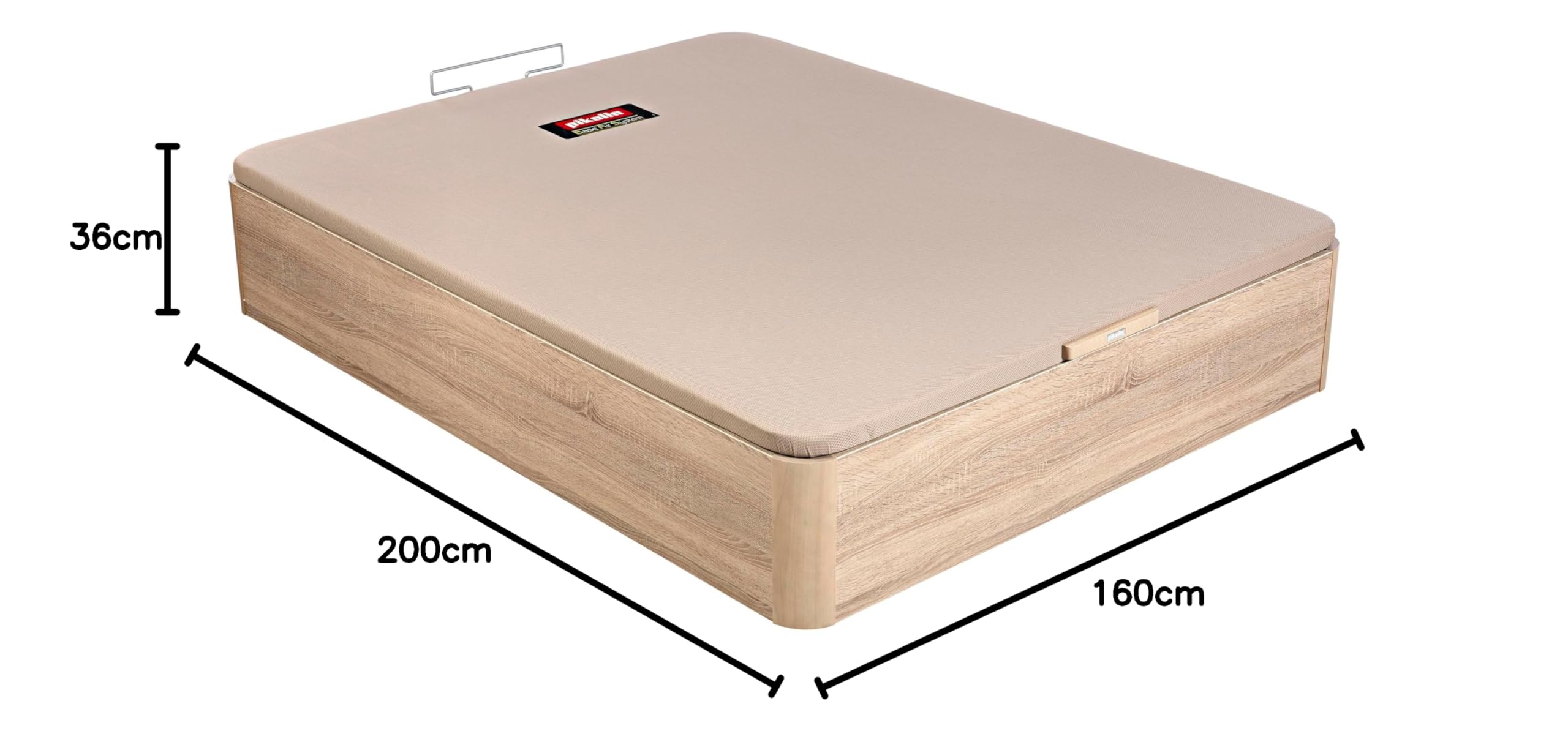 PIKOLIN Canapé Abatible Madera NATURBOX 2.0 | Entrega, Montaje y Retirada de Usado Incluida | 160x200 | Natural | Gran Capacidad de Almacenamiento | 36 cm Altura | 4 Esquinas Redondas