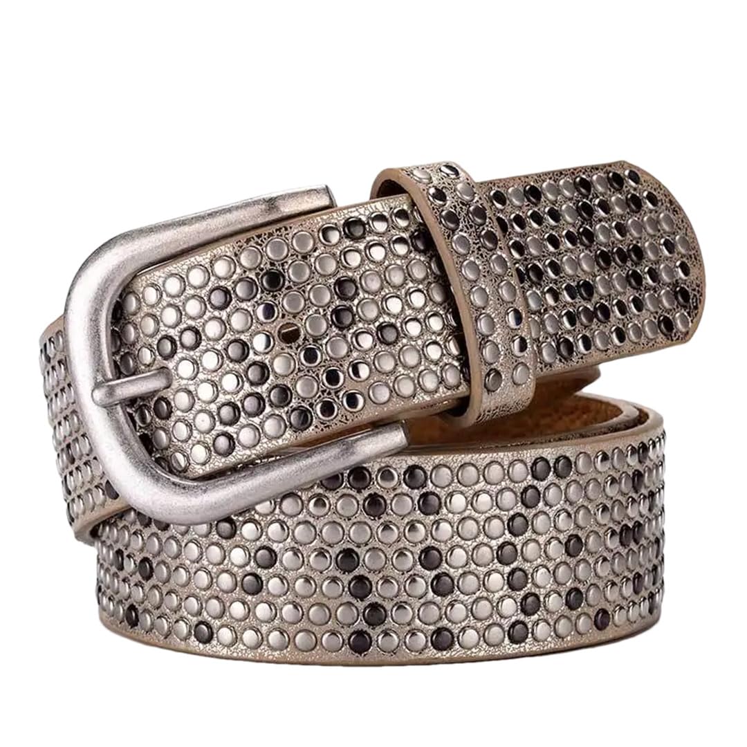 Cinturón de piel sintética con remaches para mujer, con diamantes de imitación, para jeans
