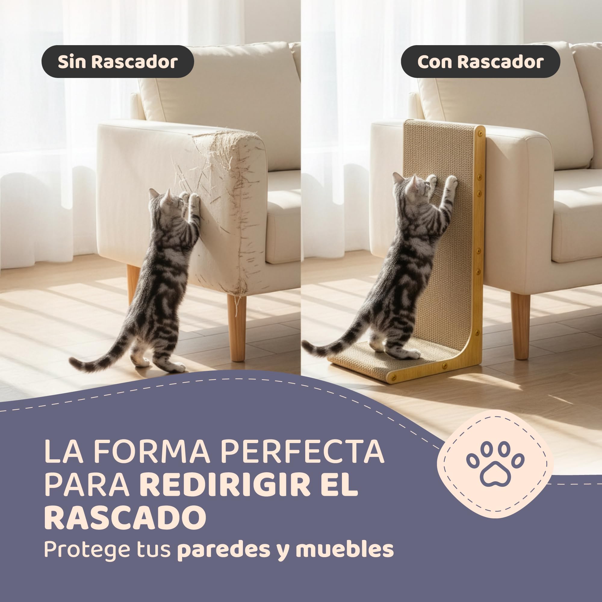 Rascador para Gatos en Forma de L Mokato - Cartón Ondulado Reversible, Base Antideslizante, con Ratón y Matatabi (Silvervine) Natural, 3 Tamaños S/M/L - (L (68 x 42 cm))