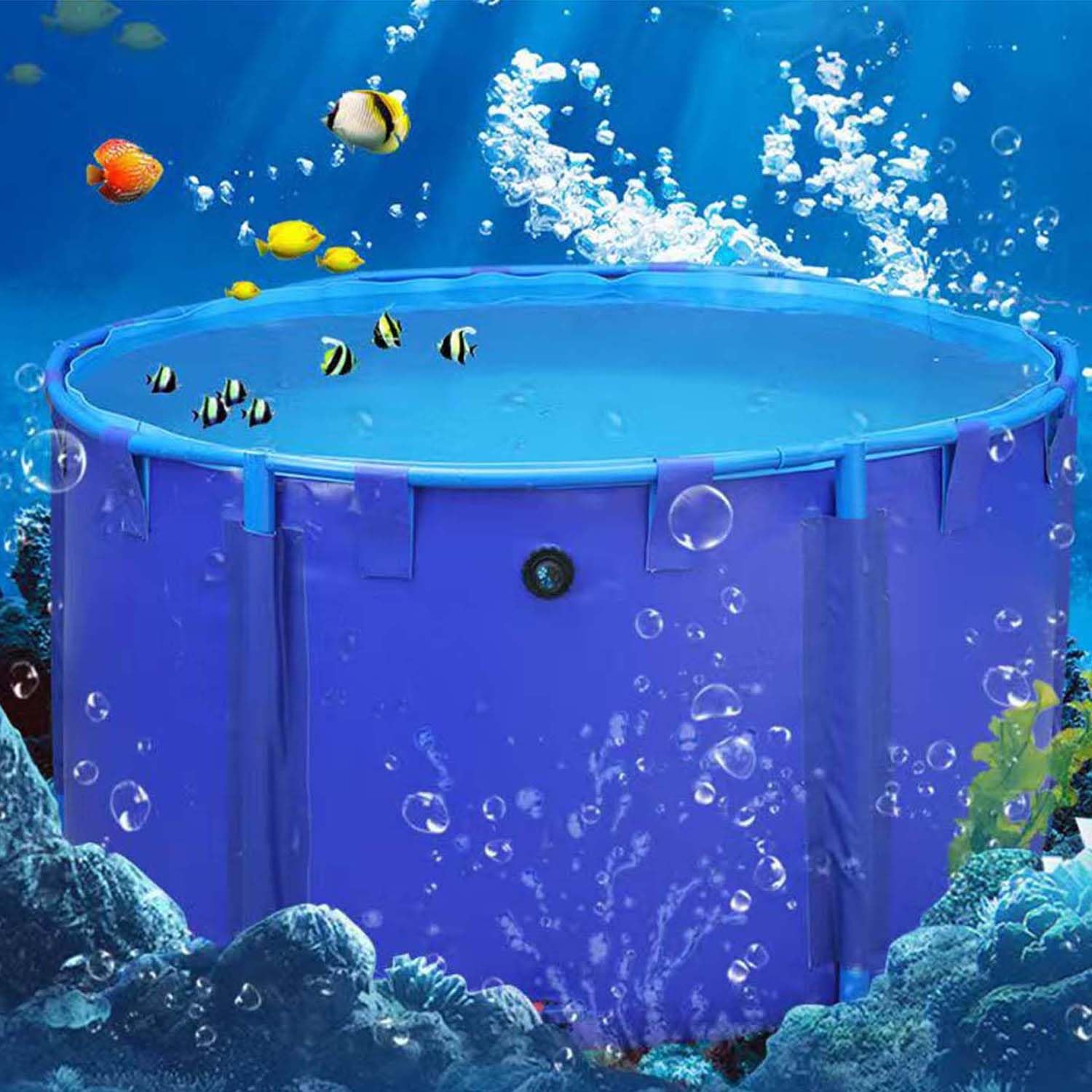 Grande stagno rotondo per pesci in tela di PVC, serbatoio per acquario esterno con staffa, piscina temporanea per acquacoltura e irrigazione, 2,5 x 1 m