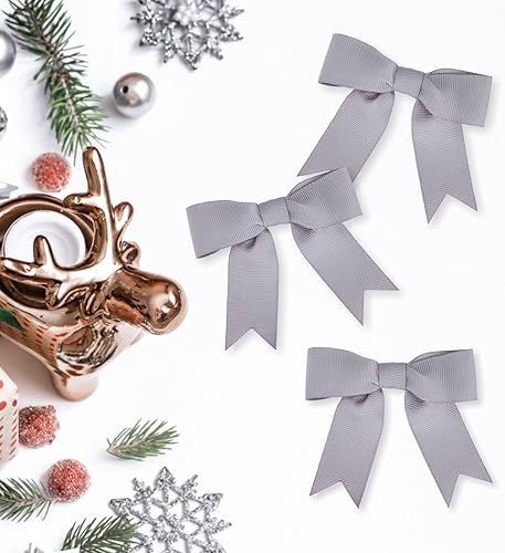 Miniatura 3 de 50 lazos de grogrén de 3 pulgadas, color gris plateado, preatados, para bolsas de golosinas, cesta de envoltura de regalo, boda, baby shower,