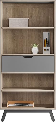 Miniatura 7 de Realspace® Nashira - Librería con 4 estantes de 61 pulgadas de alto con cajón, roble claro/gris