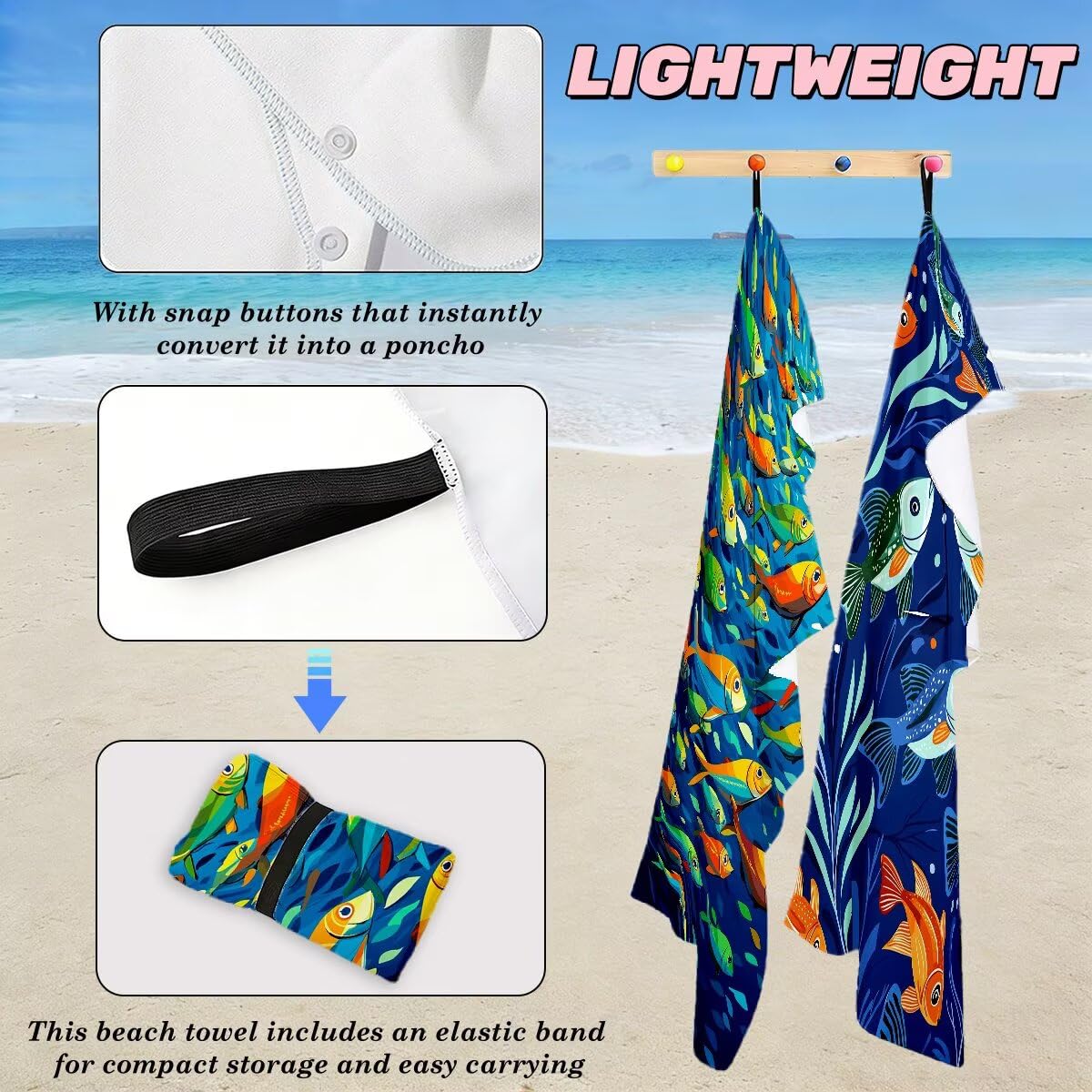 Ręcznik plażowy XXL, 100 x 200 cm, zestaw 2 szt., z mikrofibry, ręcznik plażowy w kształcie ryby, szybkoschnący, do sauny, fitness, bez piasku, ręcznik plażowy, do sauny, duży ręcznik kąpielowy
