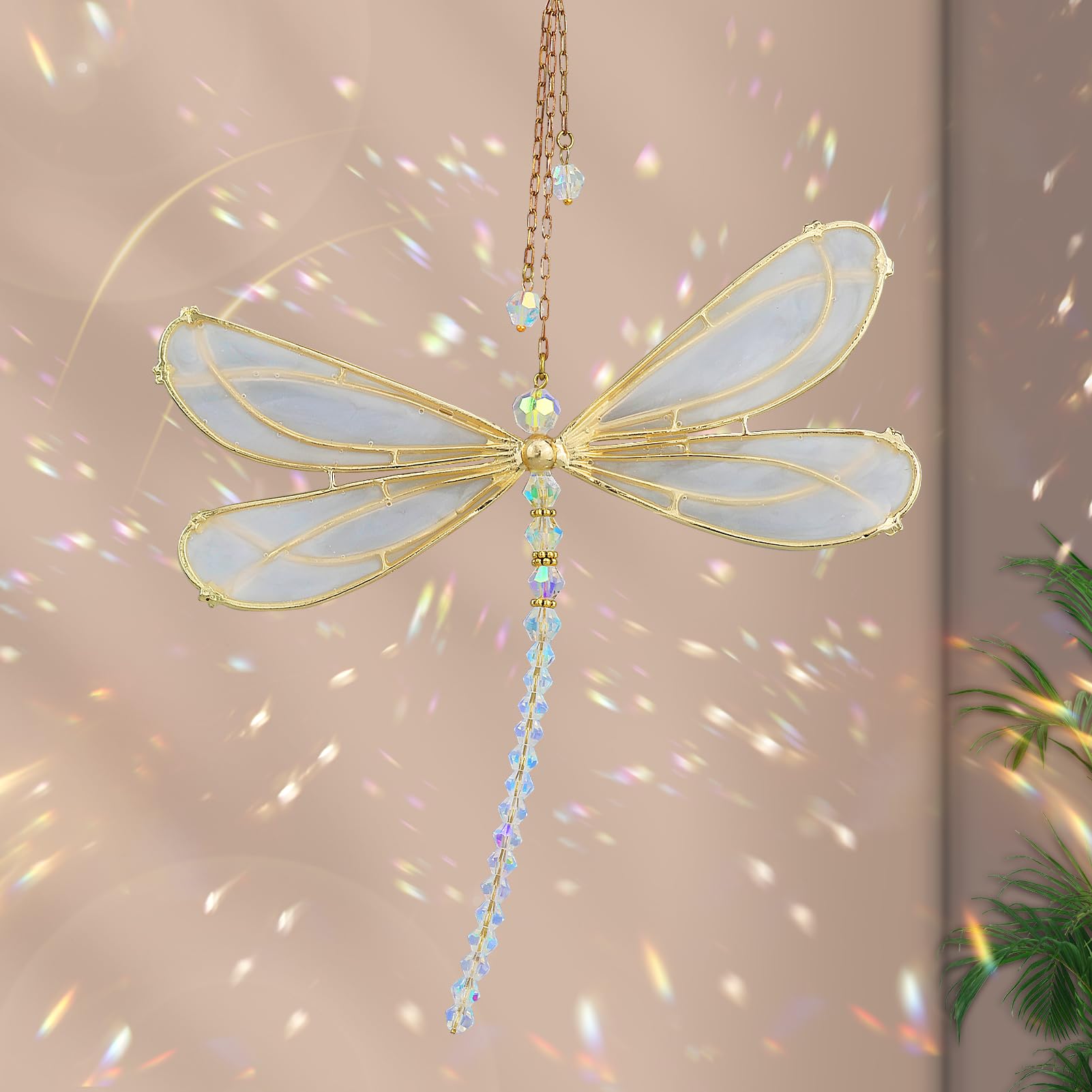 Sun Catchers for Windows Rainbow Sun Catcher Dragonfly Crystal Suncatcher for Garden Home Windows Decor Dragonfly Gifts Garden Ornament,White,15X15cm (Dragonfly)