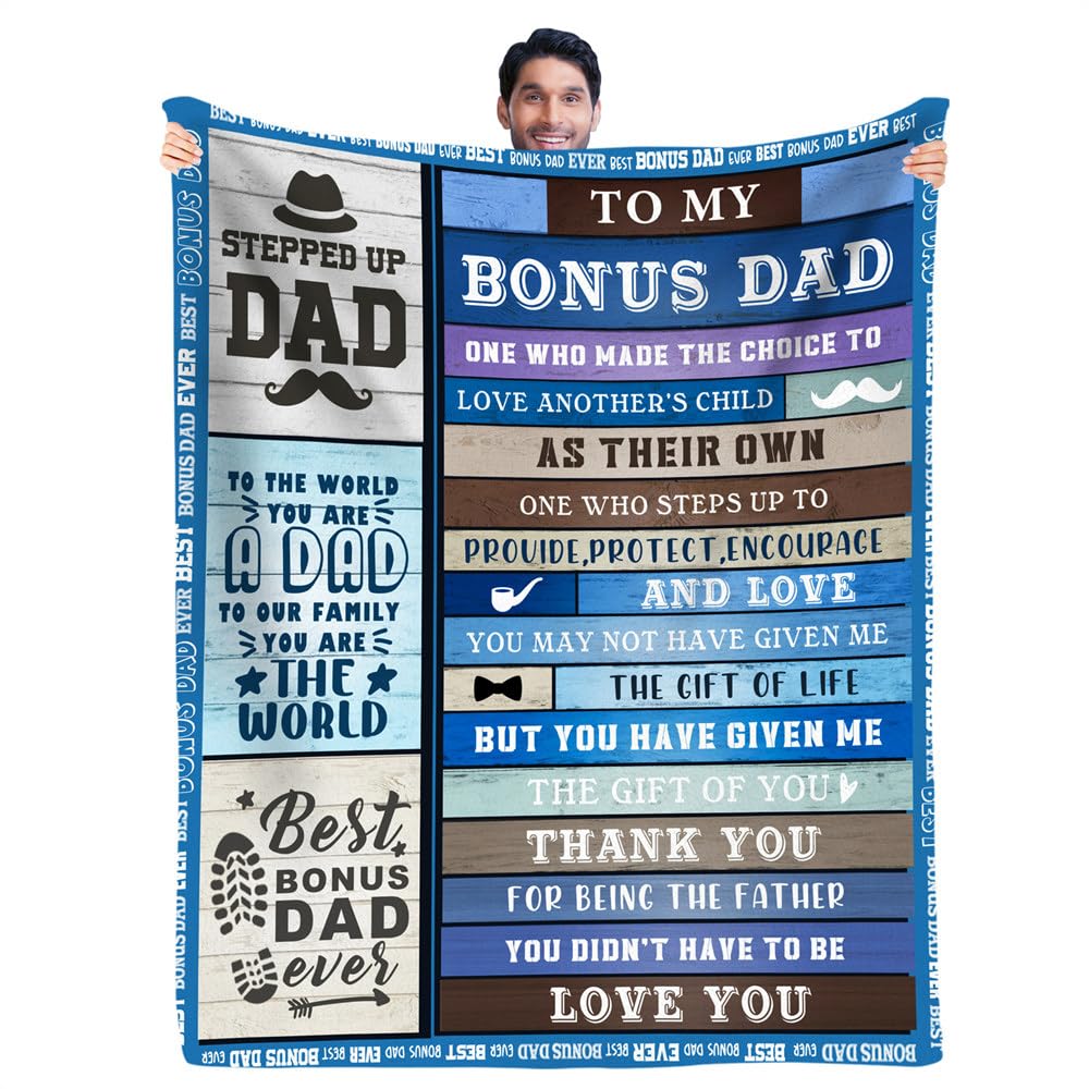 to My Bonus Dad Blanket Gifts for Fathers Day Present from Son Daughter Christmas Birthday Presents for Dad in Law Step Dad Throw Blanket