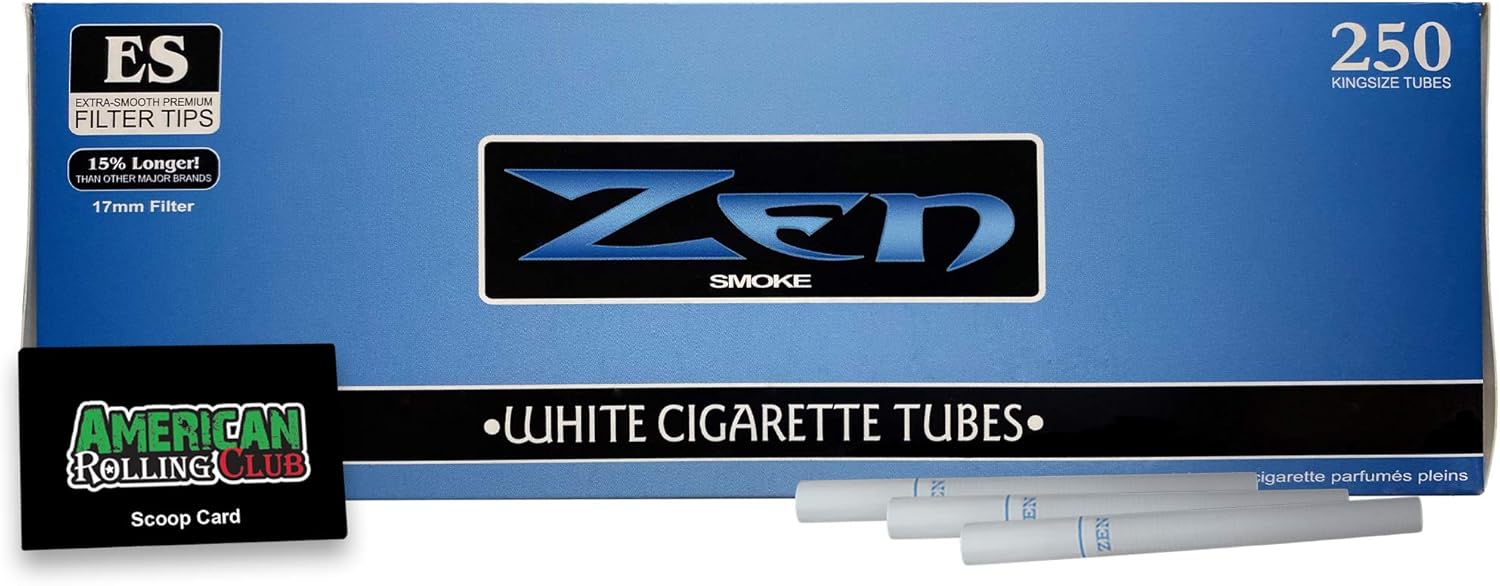 Zen Cigarette Tubes | Light | King Size | 5 Pack | 1250 Tubes | Includes American Rolling Scoop Card