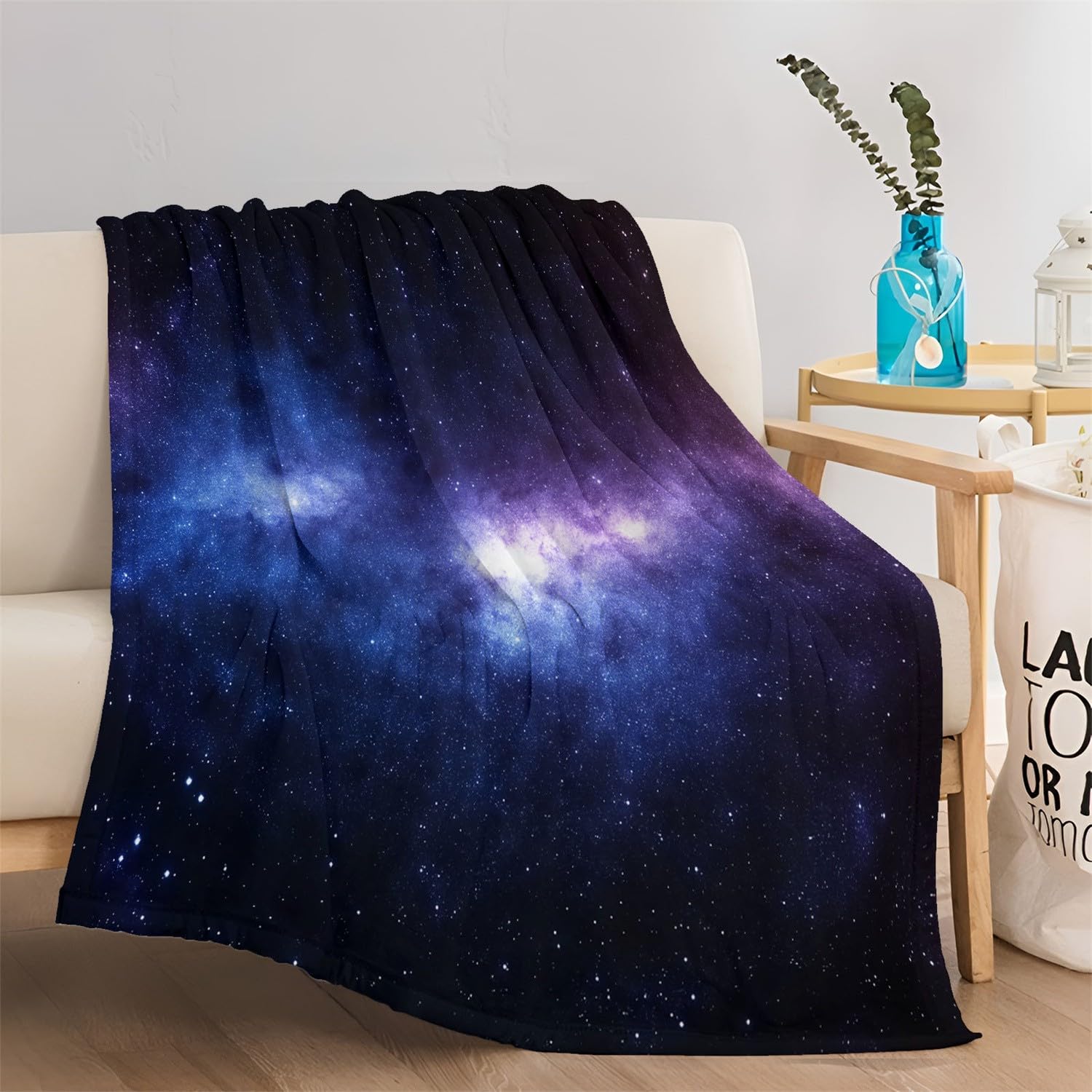 Manta Flannel Manta para Sofá 220 X 240 100% Microfibra Cielo Nocturno, Vía Láctea, pequeñas Estrellas Manta Invierno Calentitas para niños y Adultos Negro