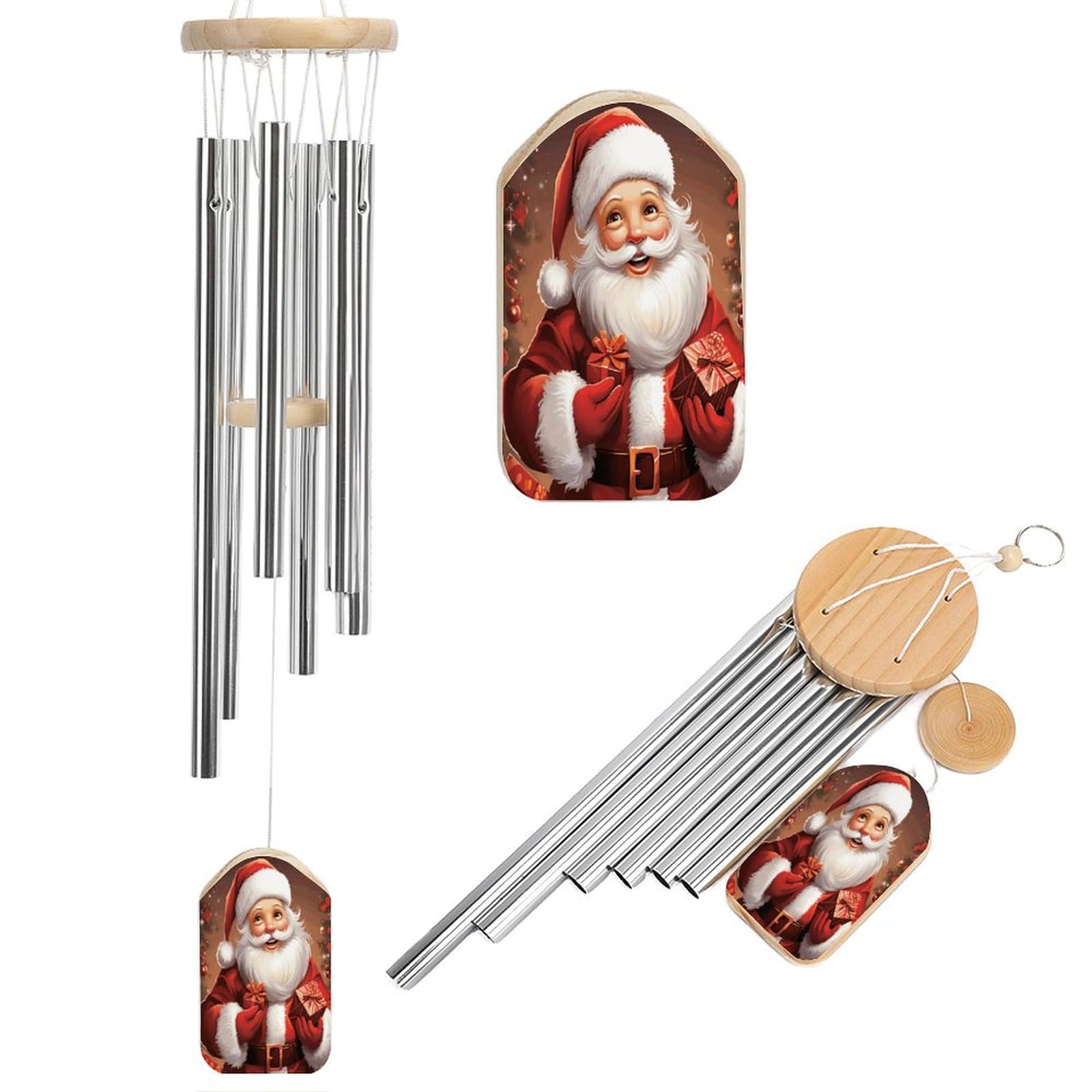 Outdoor Wind Chimes, Santa Claus Xmas Gifts Printed Wind Chimes,Simple Wind Chimes,Curtain Wind Chimes for Home Decoration