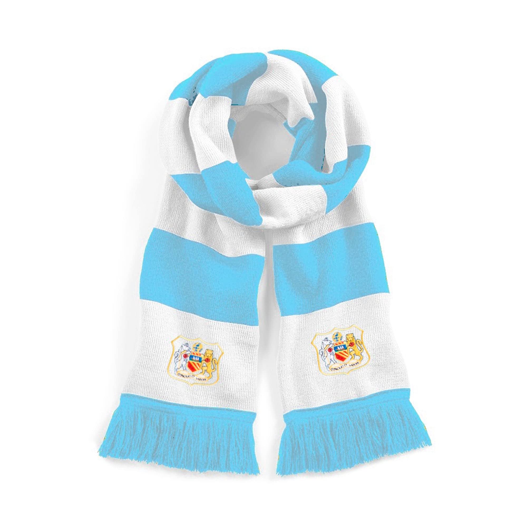 Old School Football Sky/White Manchester Cty. 1940S Retro Traditional Football Scarf Embroidered Logo