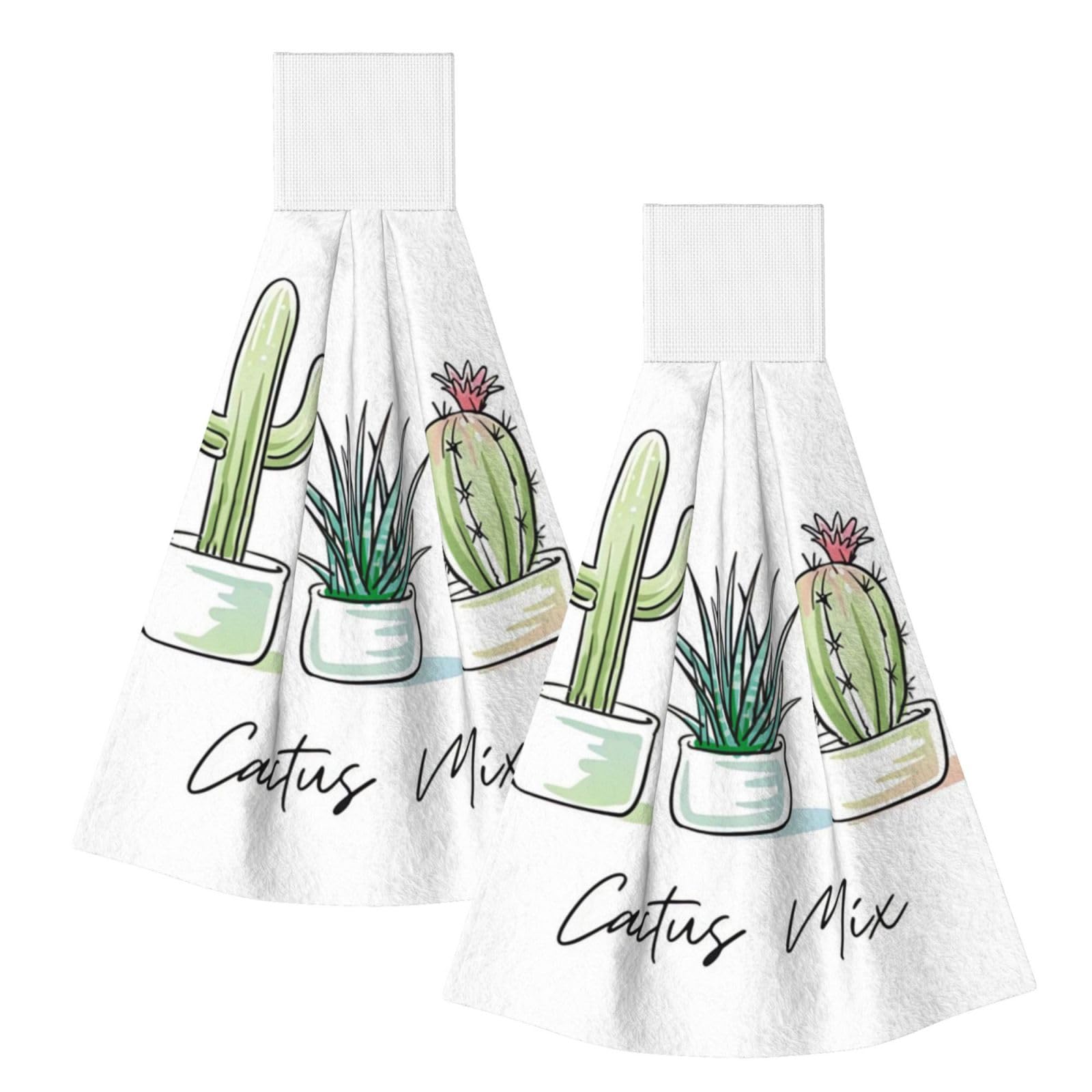 DOPKLNA Cute Cactus Succulent Cacti, 2 Pcs Hanging Coral Fiber Hand Towels for Bathroom, Absorbent Kitchen Towels