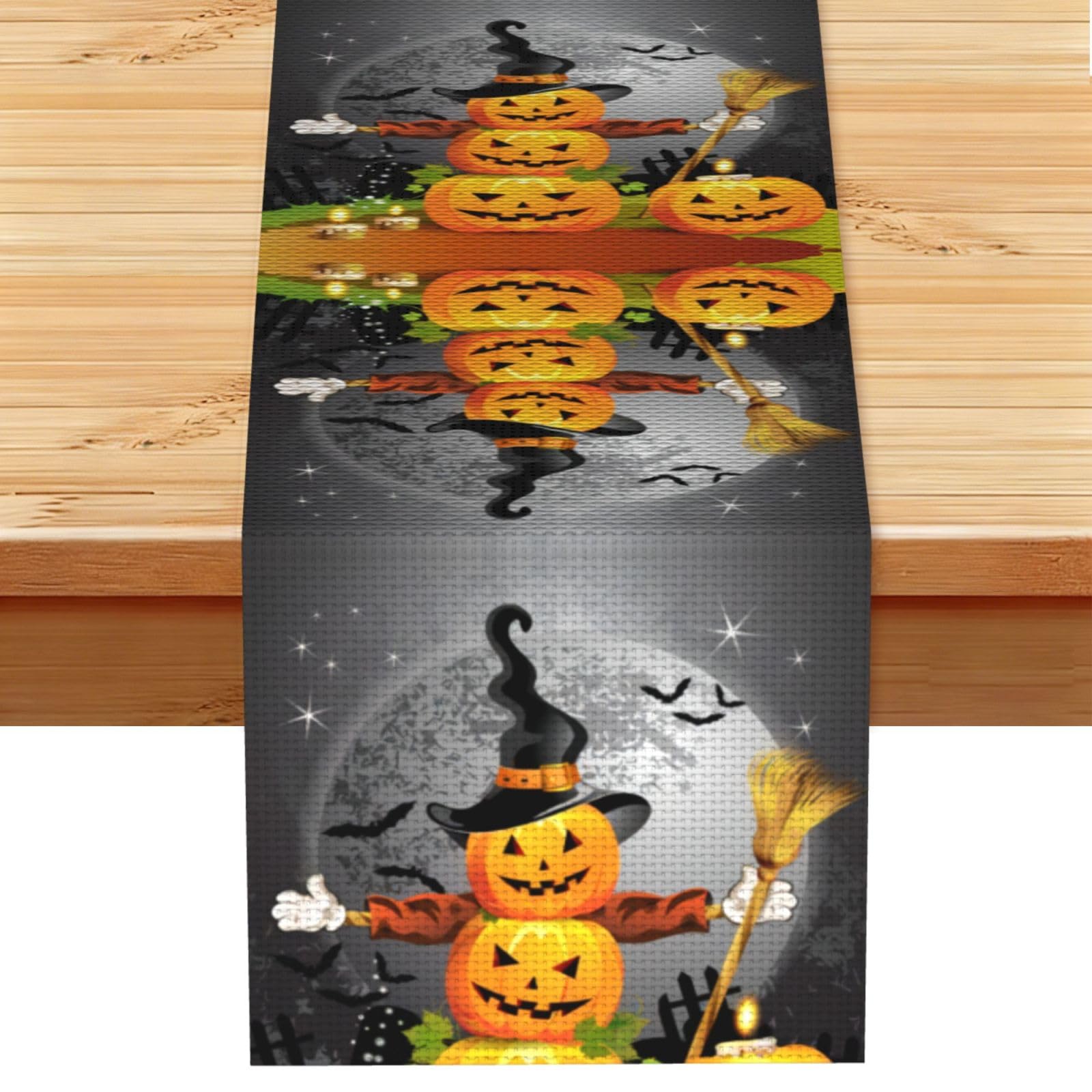 Halloween Pumpkin Linen Feel Table Runner Wedding Party Home Decoration