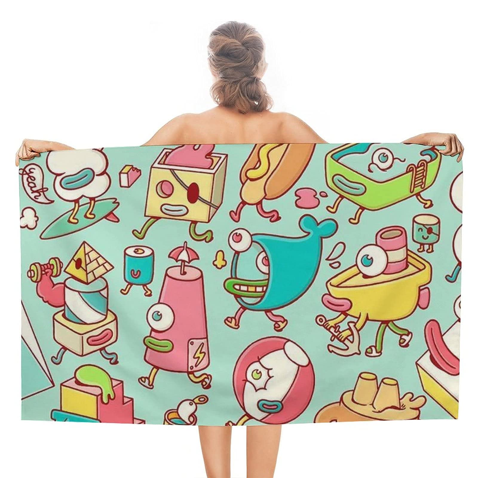 Lsjuee Summer Elements Beach Towel Gift Sandproof Superfine Fiber Beach Towels Adult Funny for Beach Pool Exercise or Training Picnic Cruise Hawaii SPA Swimming Class Tropical Vacations 32INx52IN
