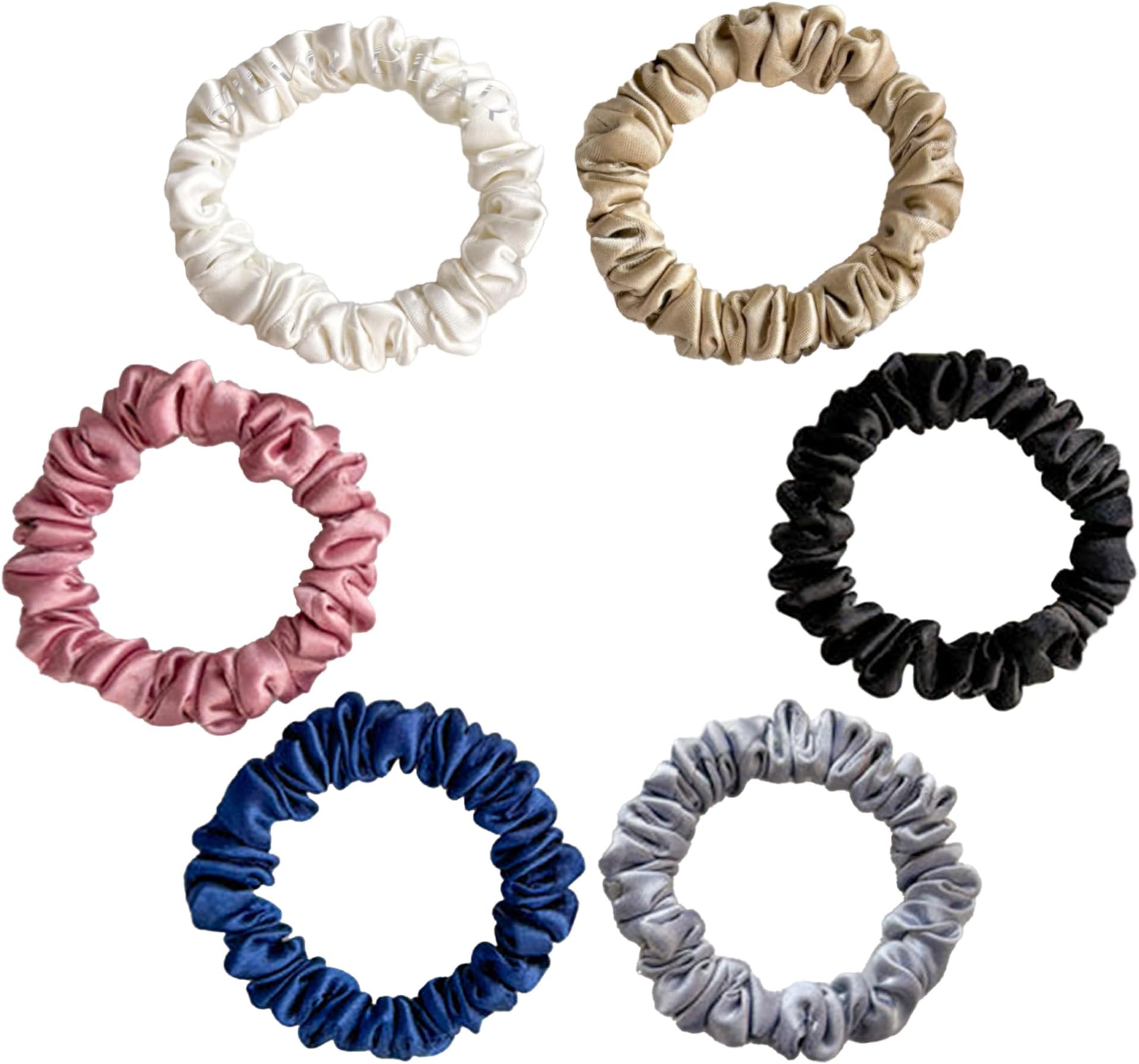 Luxury Satin Scrunchies SAME 6 COLORS AS PIC, Anti-Hair-Breakage, Hair Ties, Scrunchies Set for Girls, Women, Best gift for Sister, Friend, Mom (Classic Skinny)