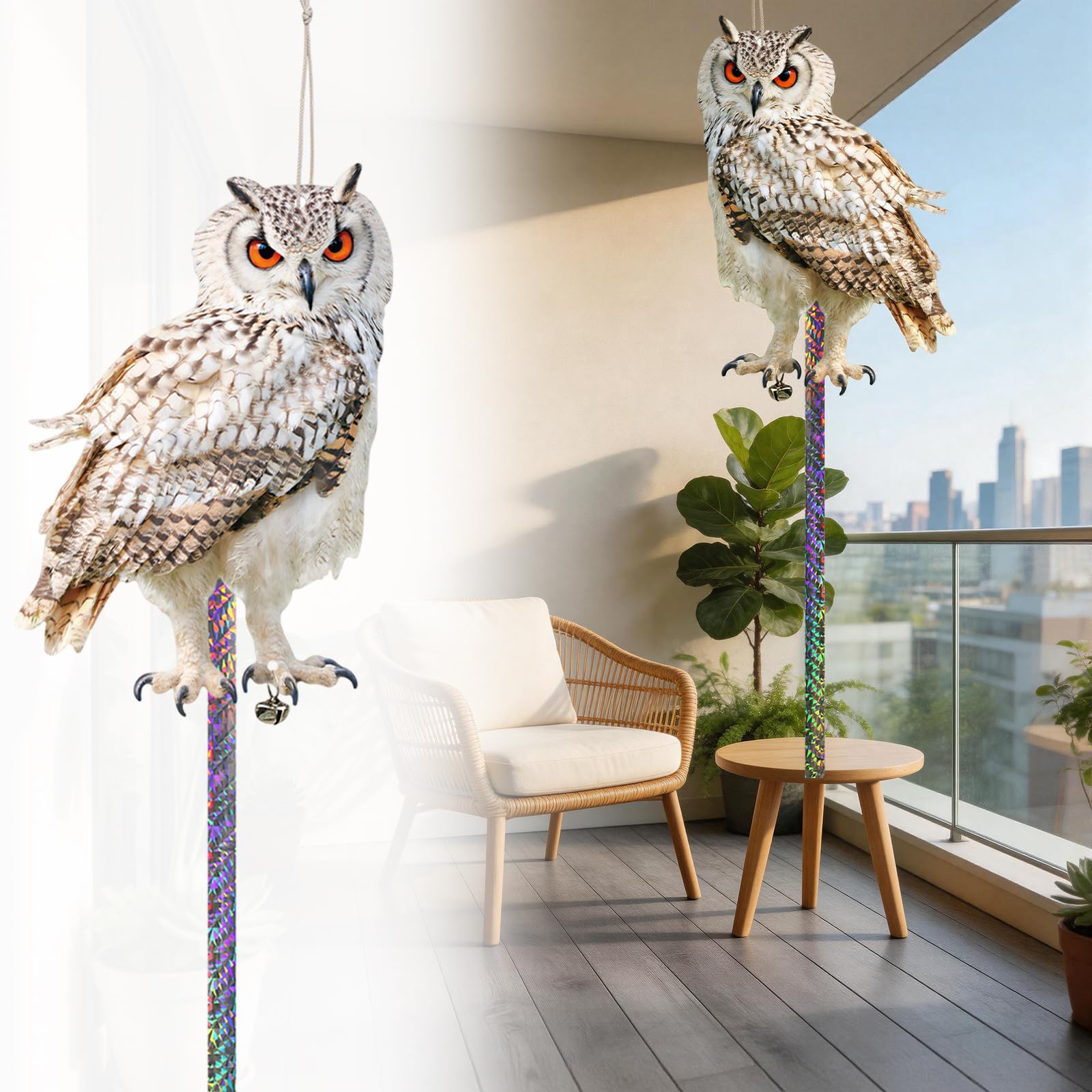 2 Pcs Flat Fake Owl Decoy to Scare Birds, Seagull Magpie Pigeon Deterrent Bird Scarers for Gardens, Hanging Cardboard Fake Owl Bird Scarers for Gardens Pigeon Deterrent for Roofs Windows Balcony